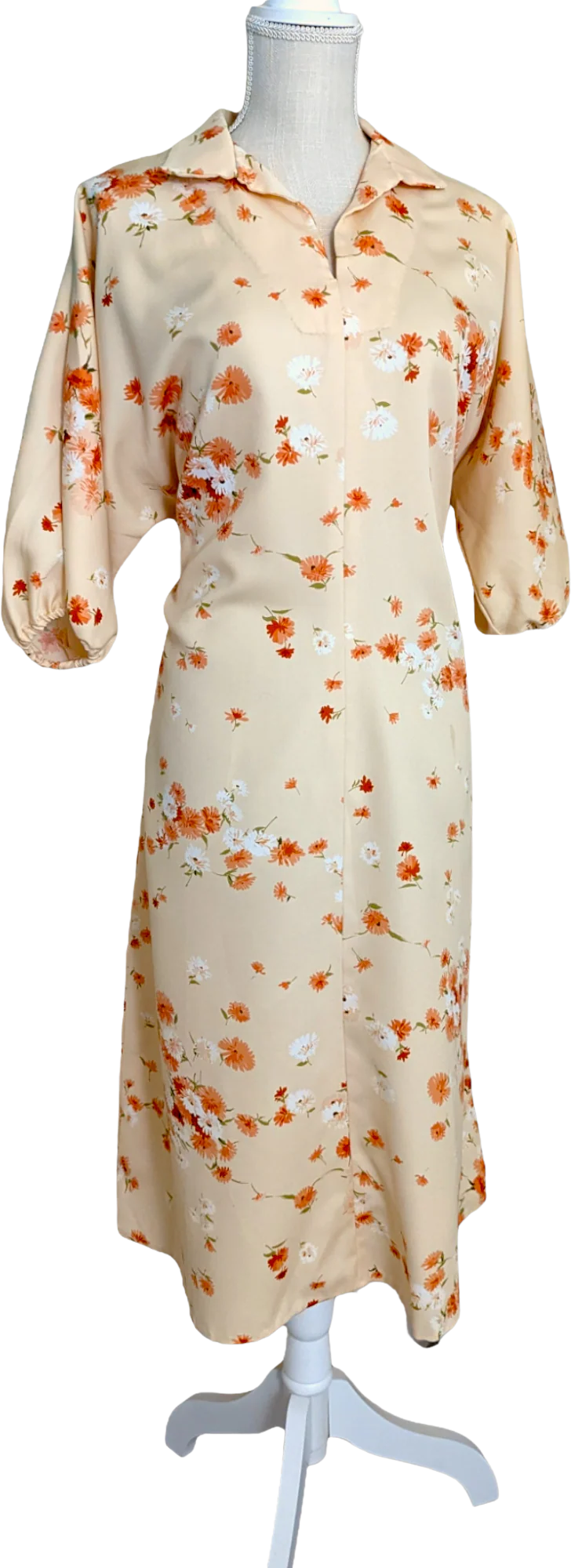70s "orange Creamsicle Dream" House Dress with Wildflowers and Butterfly Collar