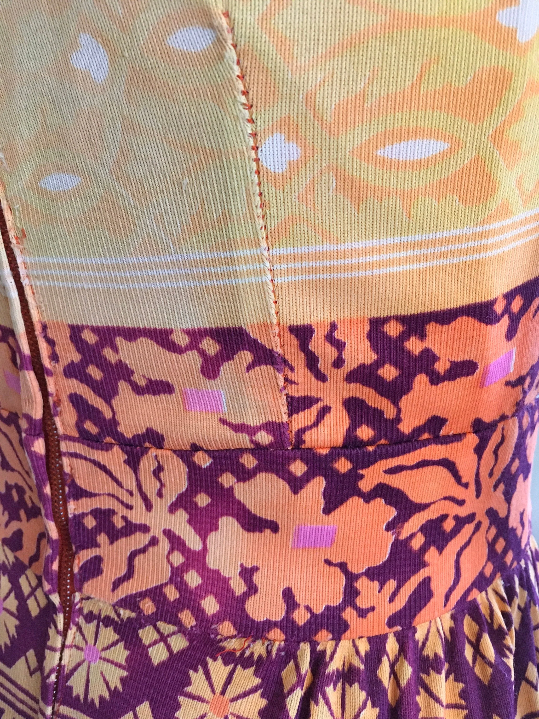 70's Orange Op Art Floral Print Maxi Dress - Image 7