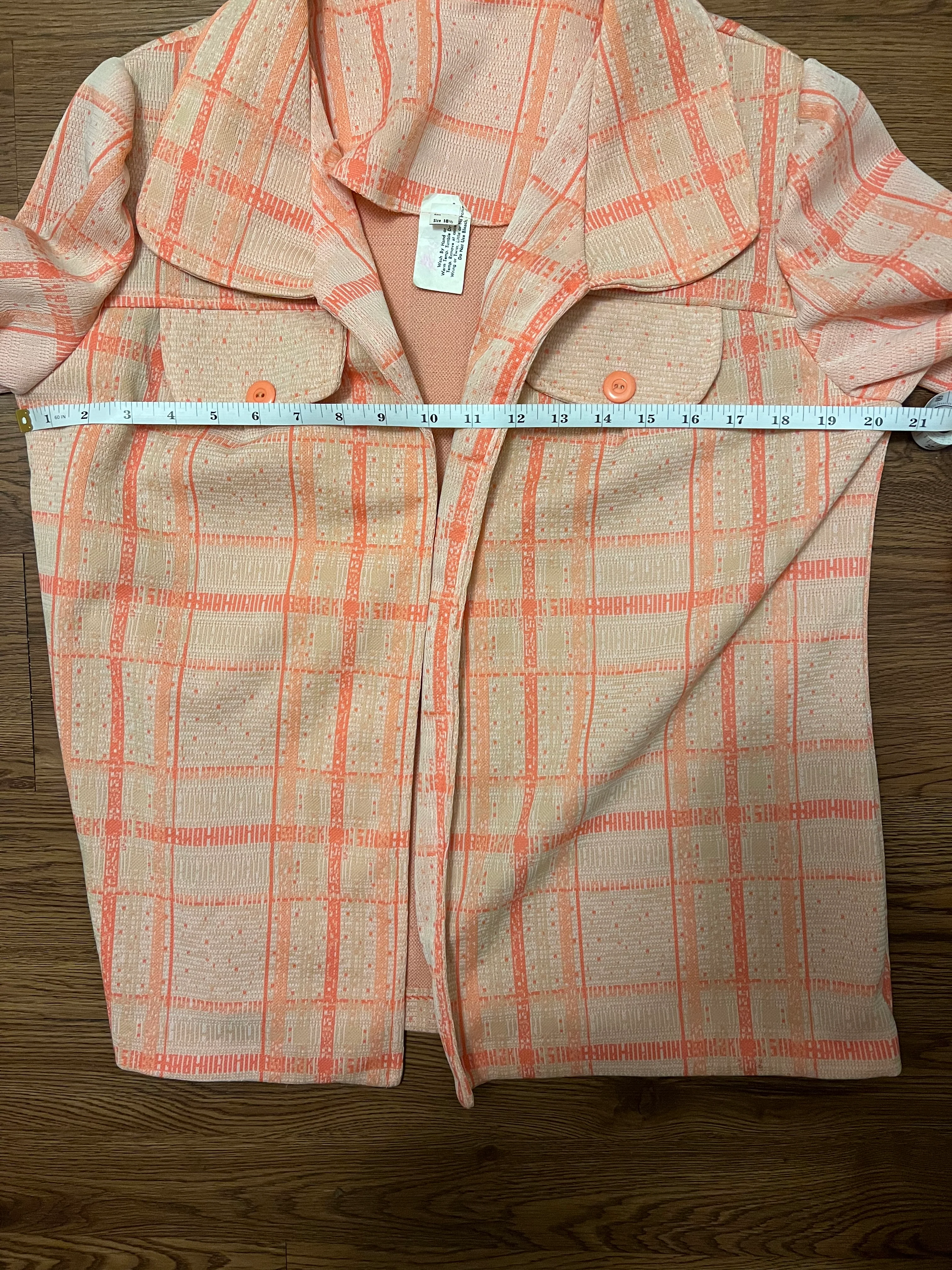 70s Orange Plaid Polyester Wide Collar Jacket Blazer - Image 8