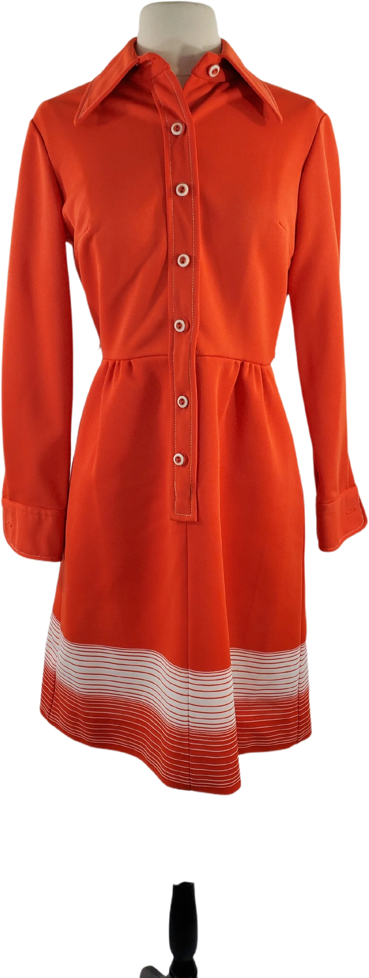 70s Orange Red Shirtwaist Dress By Kay Windsor