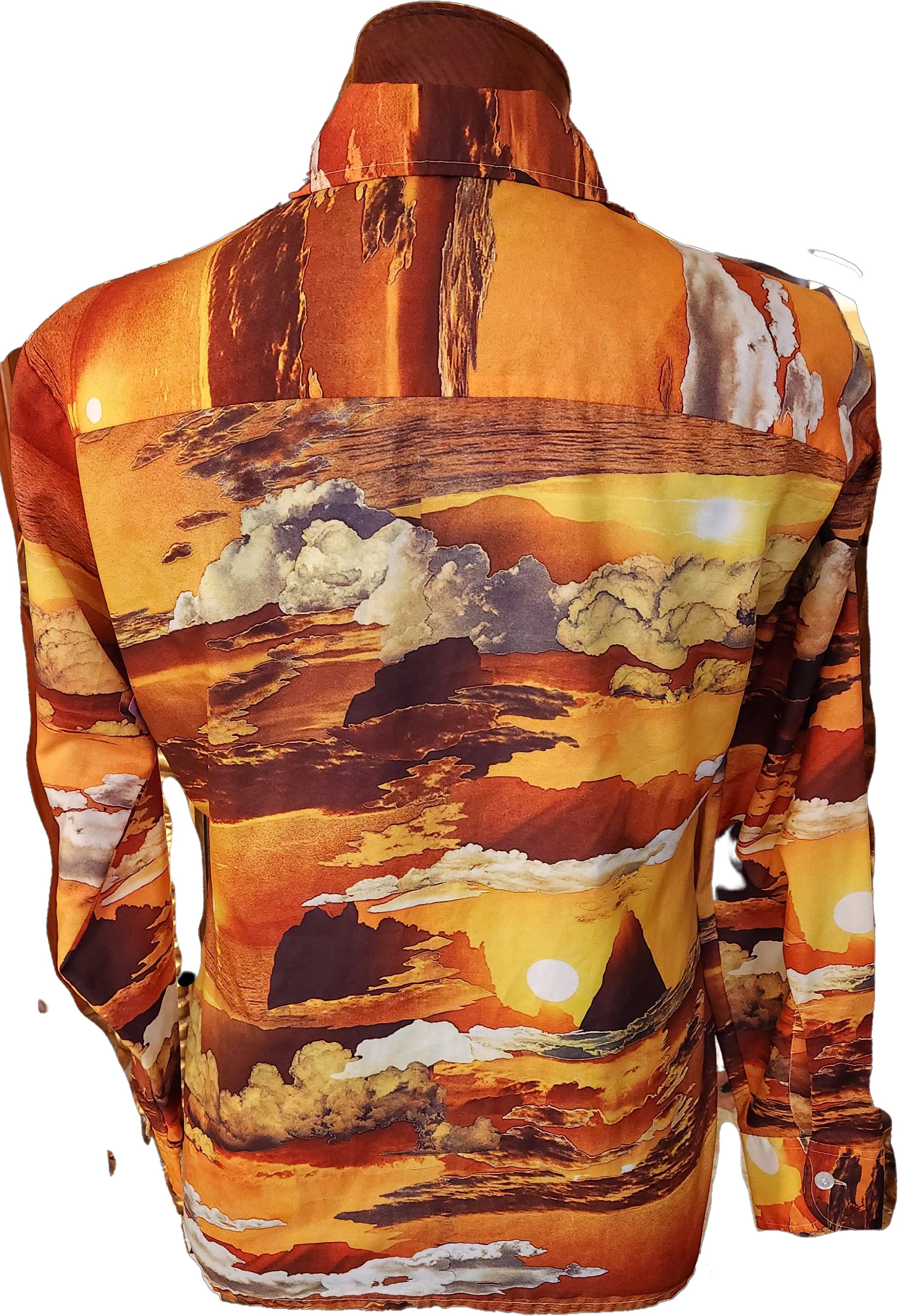 70s Orange Sunset Photo Realism Disco Picture Shirt By Joe Namath Arrow - Image 2