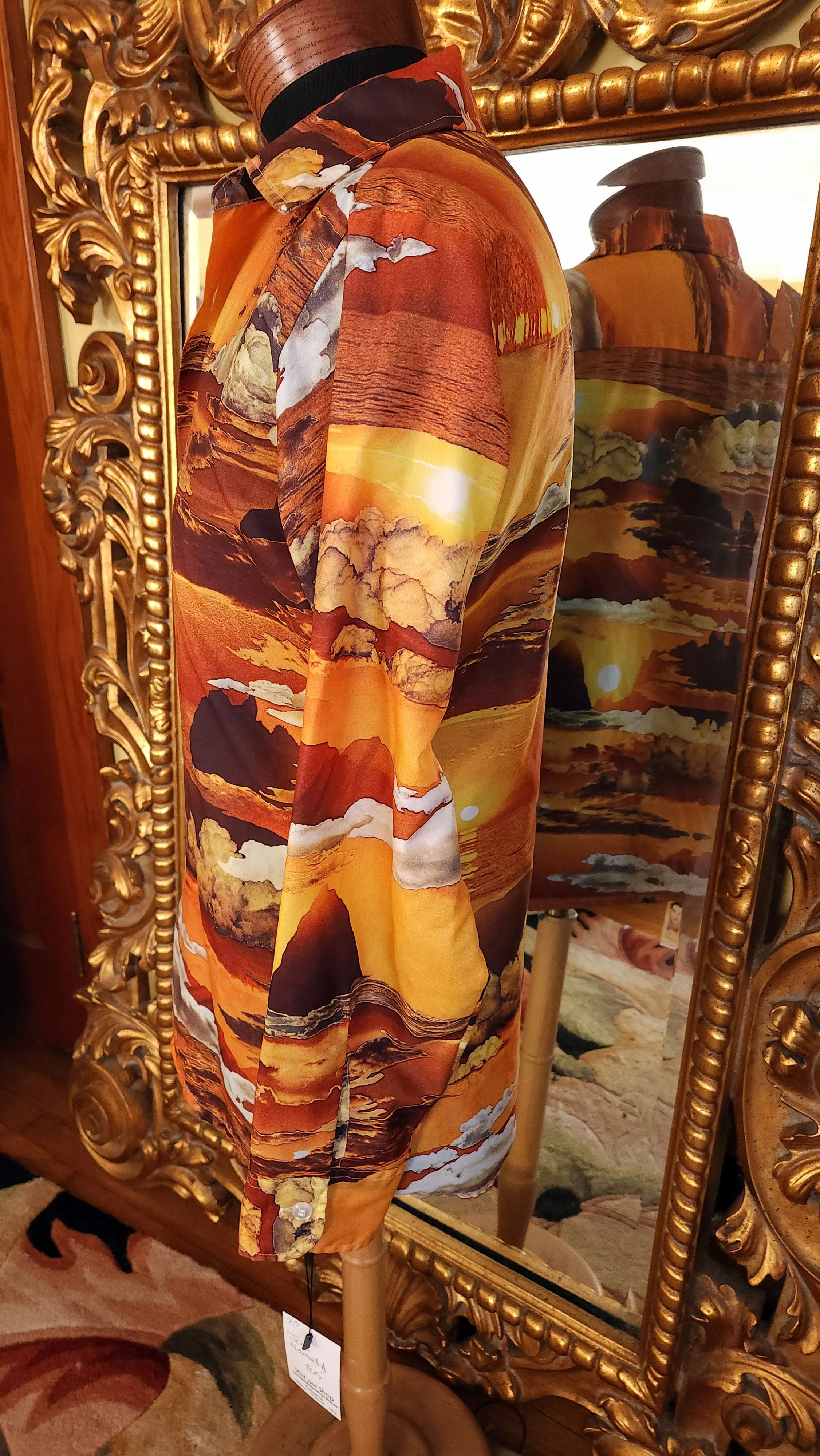 70s Orange Sunset Photo Realism Disco Picture Shirt By Joe Namath Arrow - Image 3