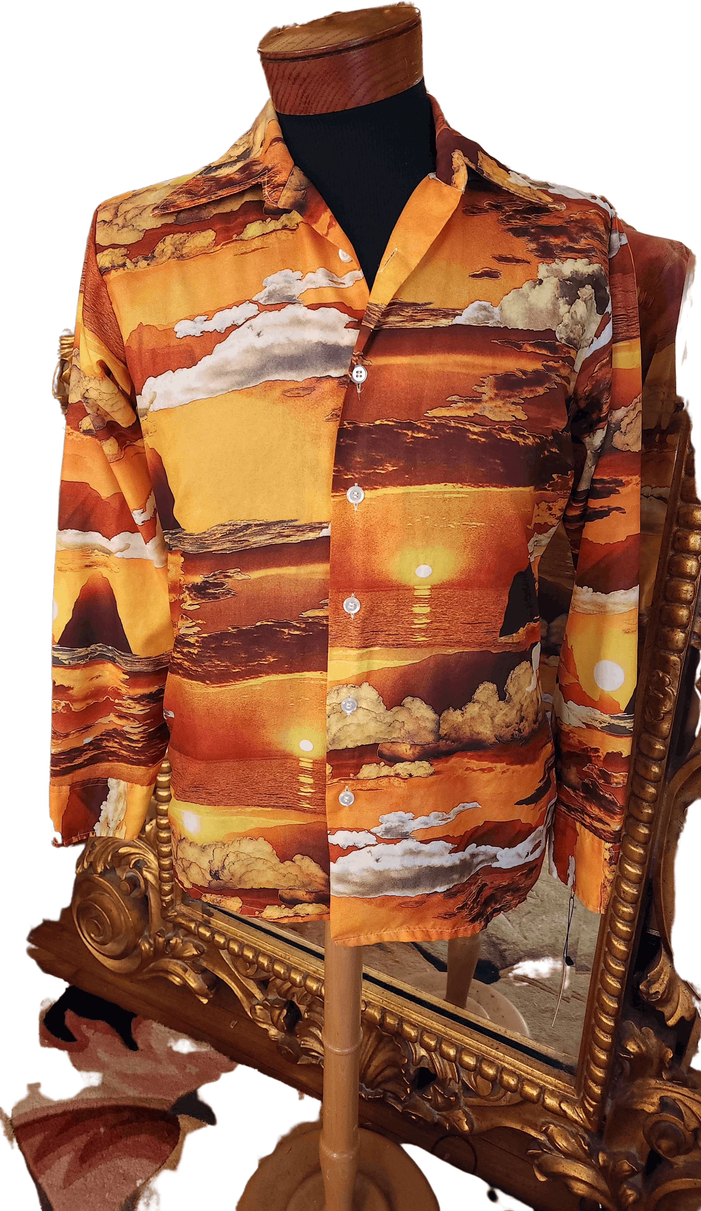 70s Orange Sunset Photo Realism Disco Picture Shirt By Joe Namath Arrow - Image 7
