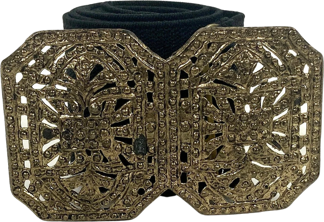 70s Ornate Brass Snake Serpent Belt Raised Stretch Rectangle Metal Gold Belt Elastic Vintage Dress Belt