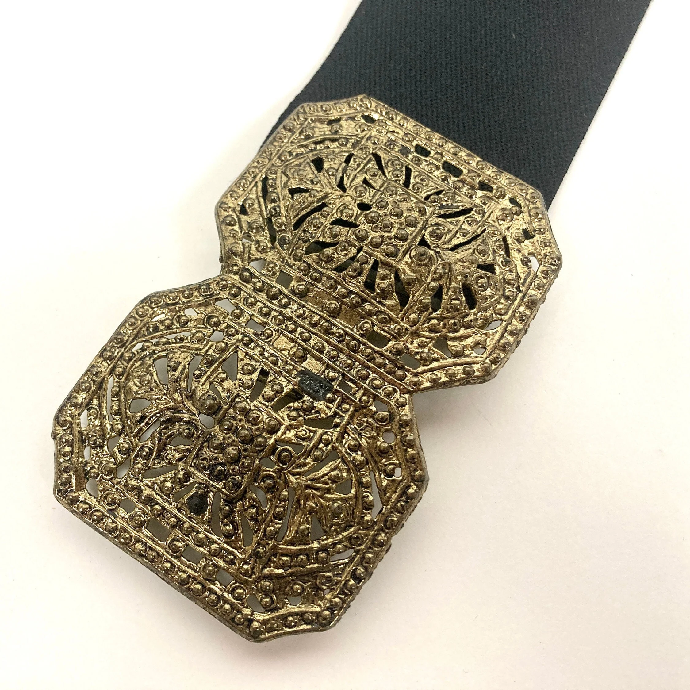 70s Ornate Brass Snake Serpent Belt Raised Stretch Rectangle Metal Gold Belt Elastic Vintage Dress Belt - Image 7