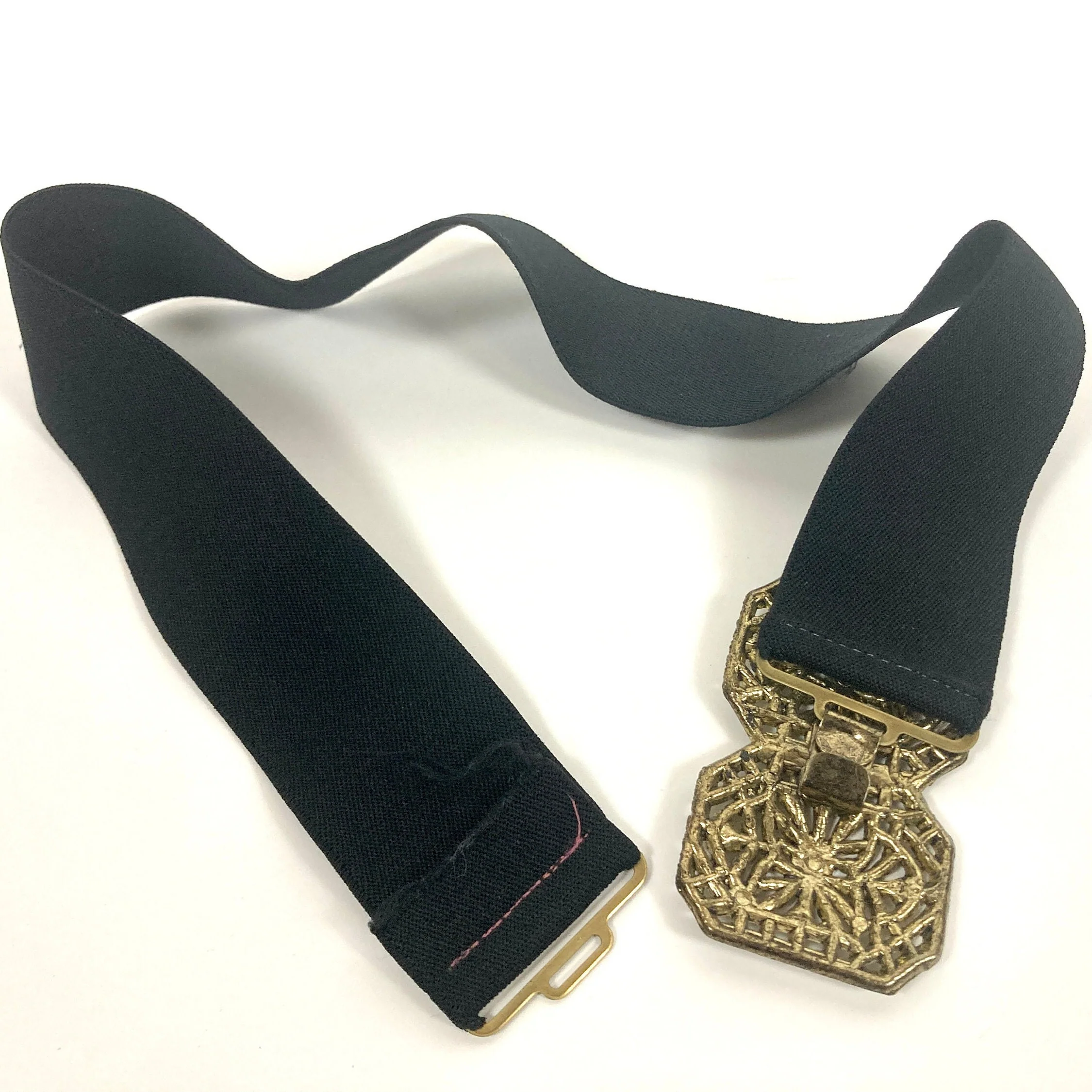 70s Ornate Brass Snake Serpent Belt Raised Stretch Rectangle Metal Gold Belt Elastic Vintage Dress Belt - Image 8