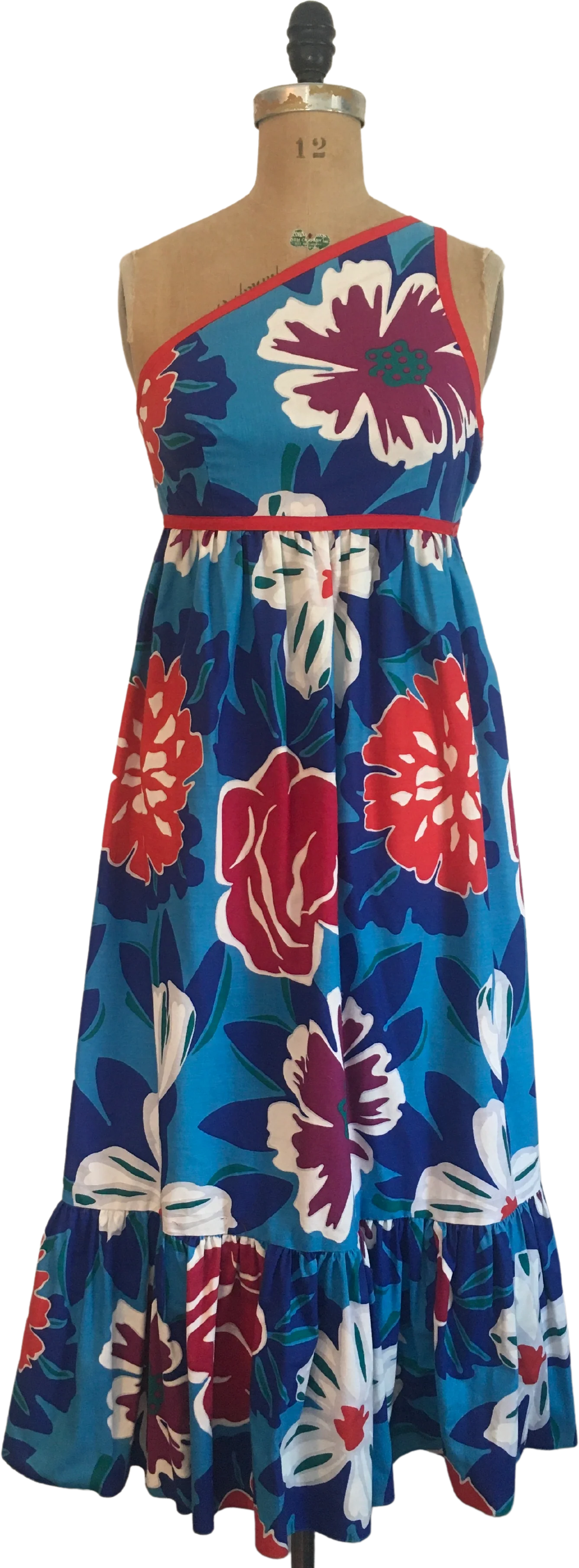 70s Oscar De La Renta Swirl One Shoulder Dress By Oscar De La Renta