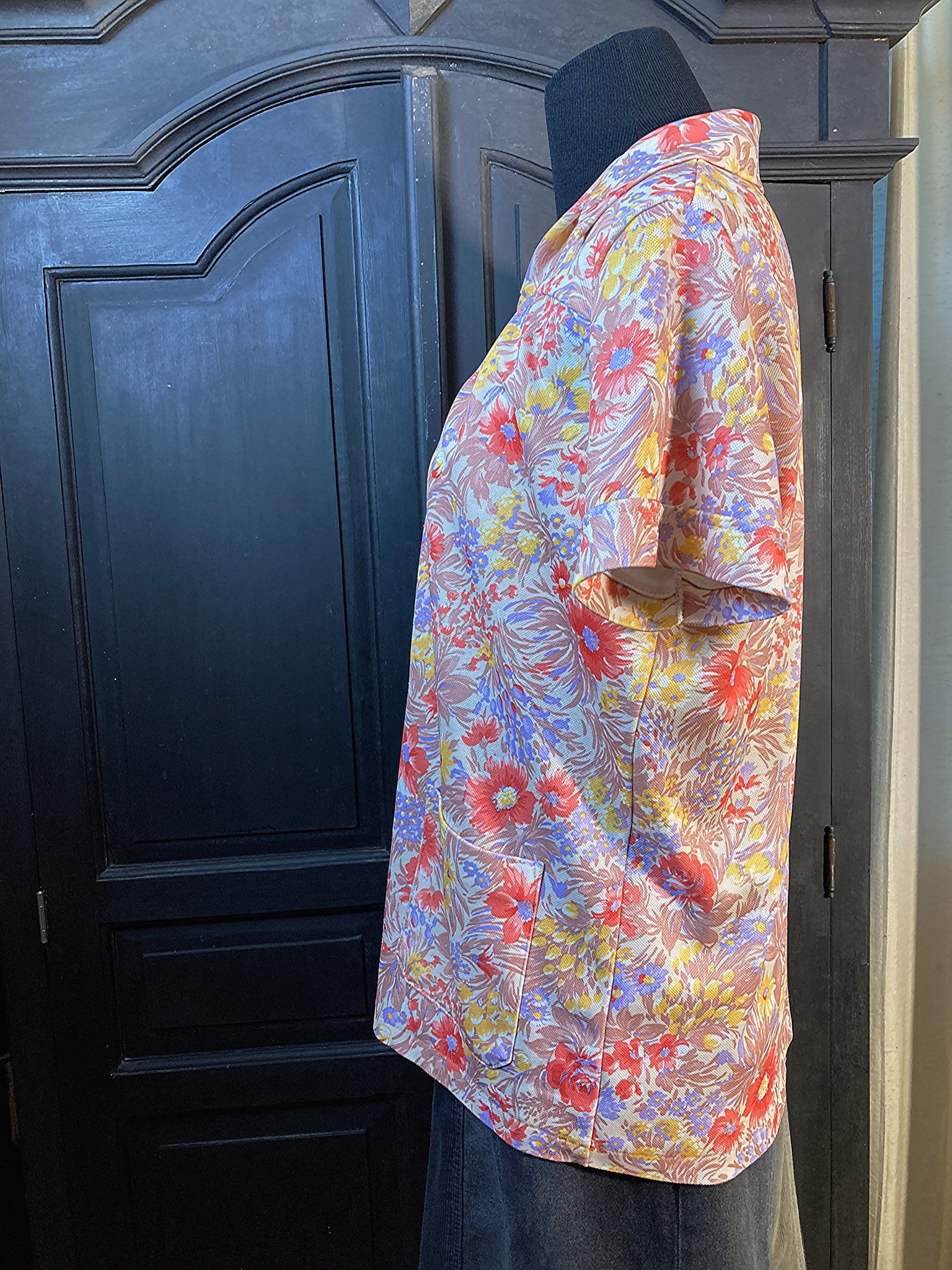 70s Painterly Floral Zip Up Top With Dagger Collar - Image 5