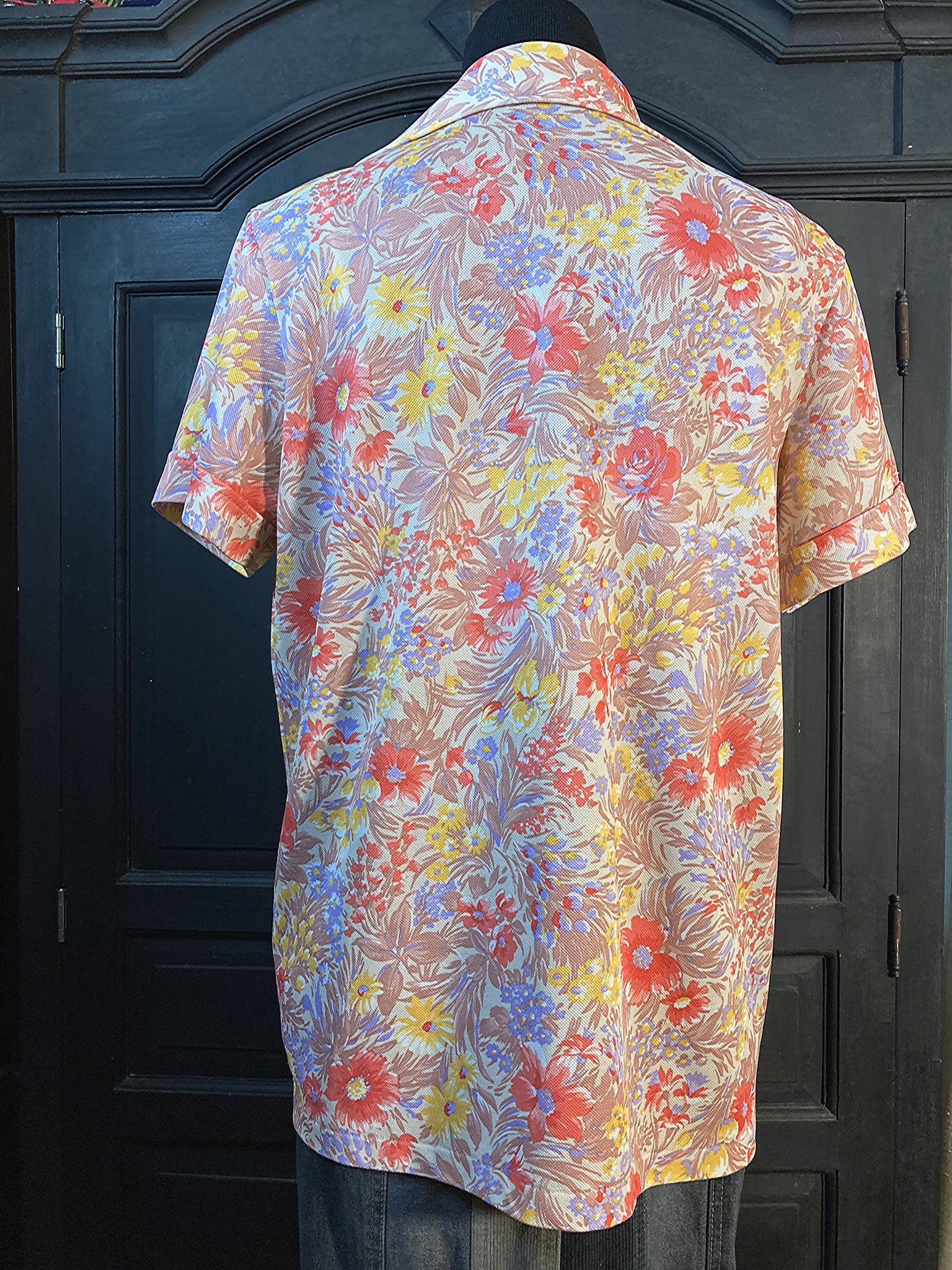 70s Painterly Floral Zip Up Top With Dagger Collar - Image 6
