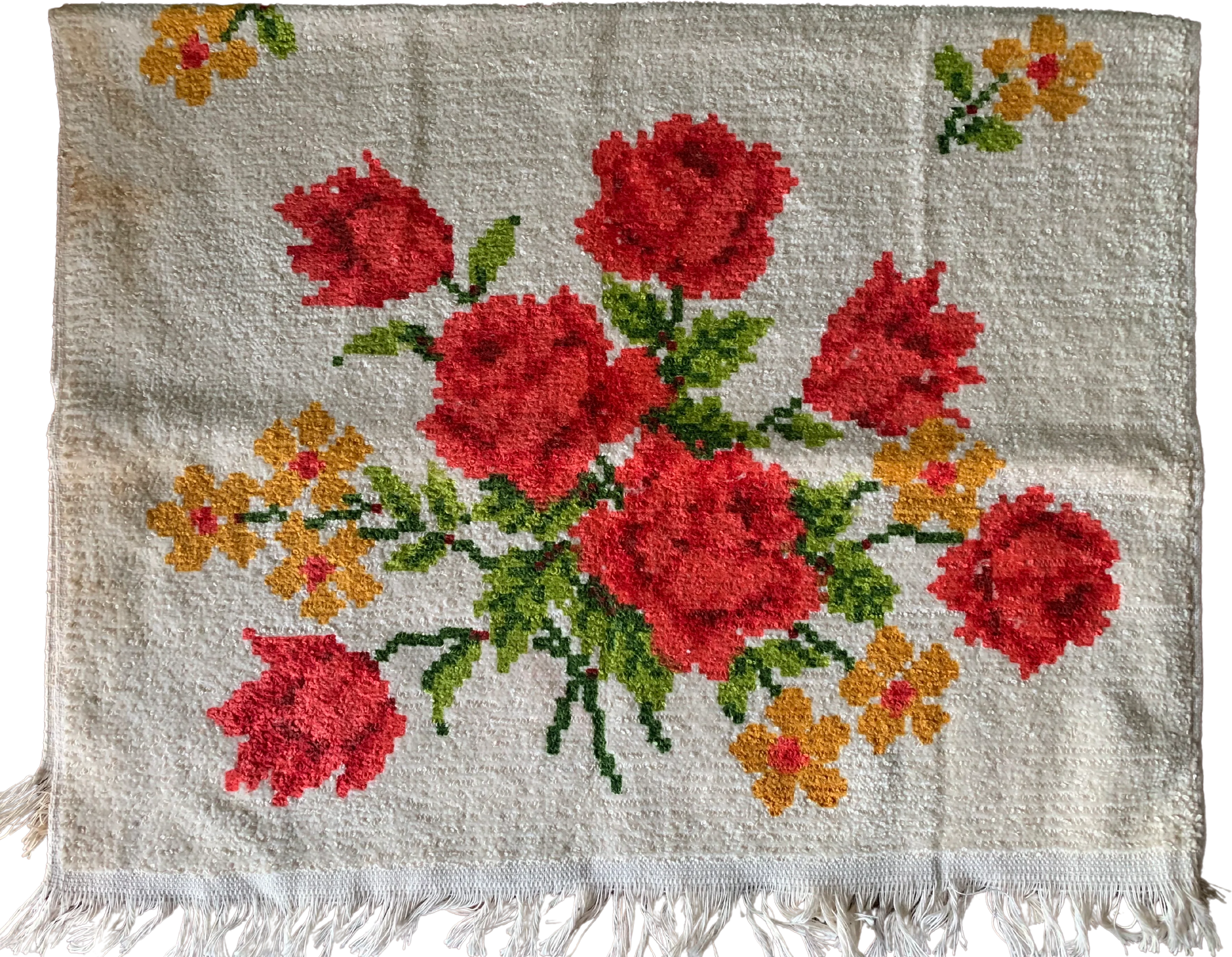 70s Pair Of Red Floral Roses Terry Cloth Dish Towels - Image 2