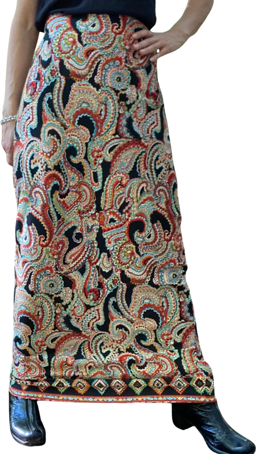 70s Paisley Jersey Maxi Skirt By Gayle Kirkpatrick