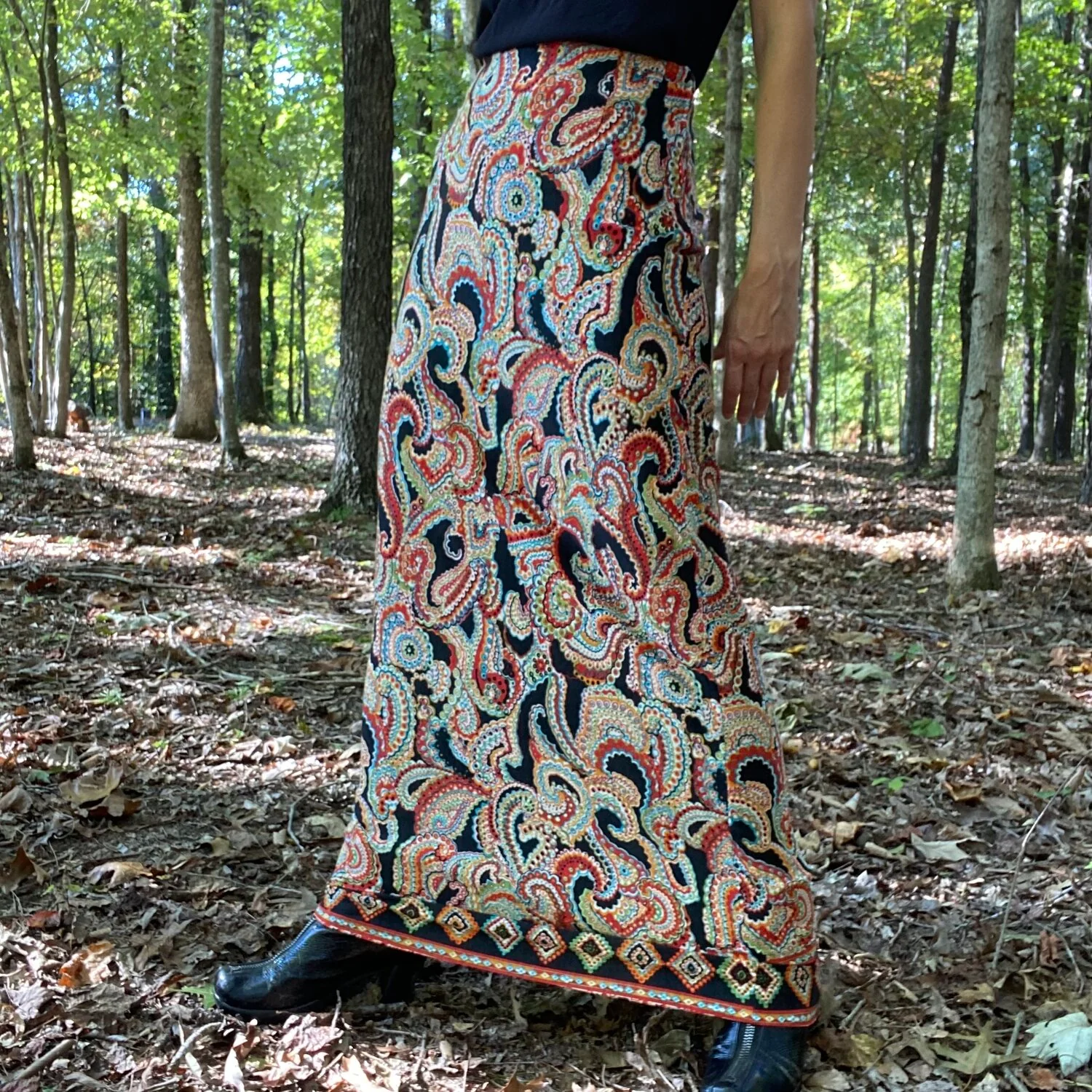70s Paisley Jersey Maxi Skirt By Gayle Kirkpatrick - Image 3