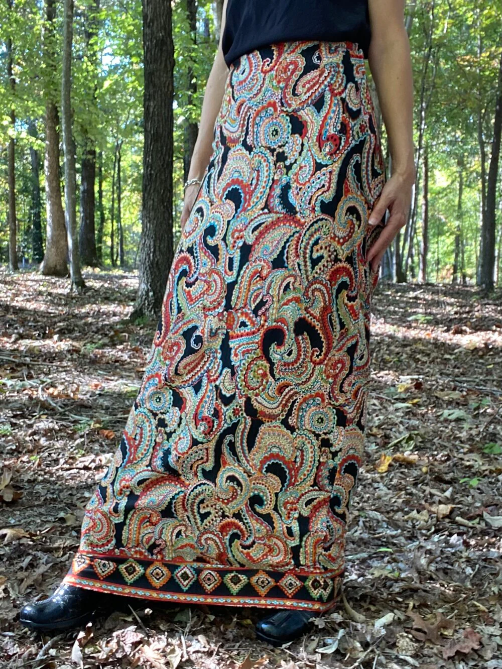70s Paisley Jersey Maxi Skirt By Gayle Kirkpatrick - Image 4
