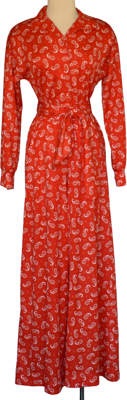 70s Paisley Print Wide Leg Jumpsuit In Red And White M By Aileen