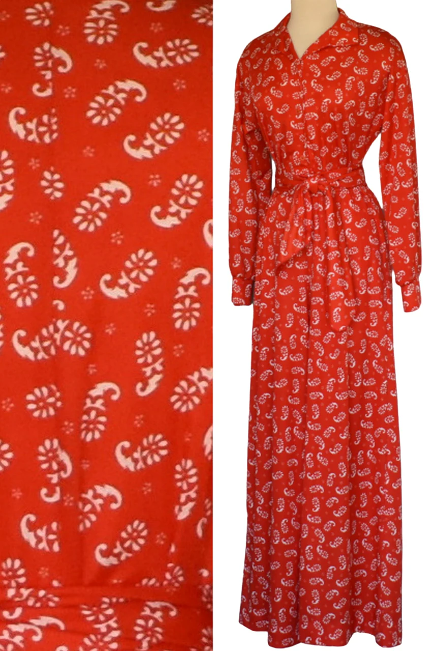 70s Paisley Print Wide Leg Jumpsuit In Red And White M By Aileen - Image 7