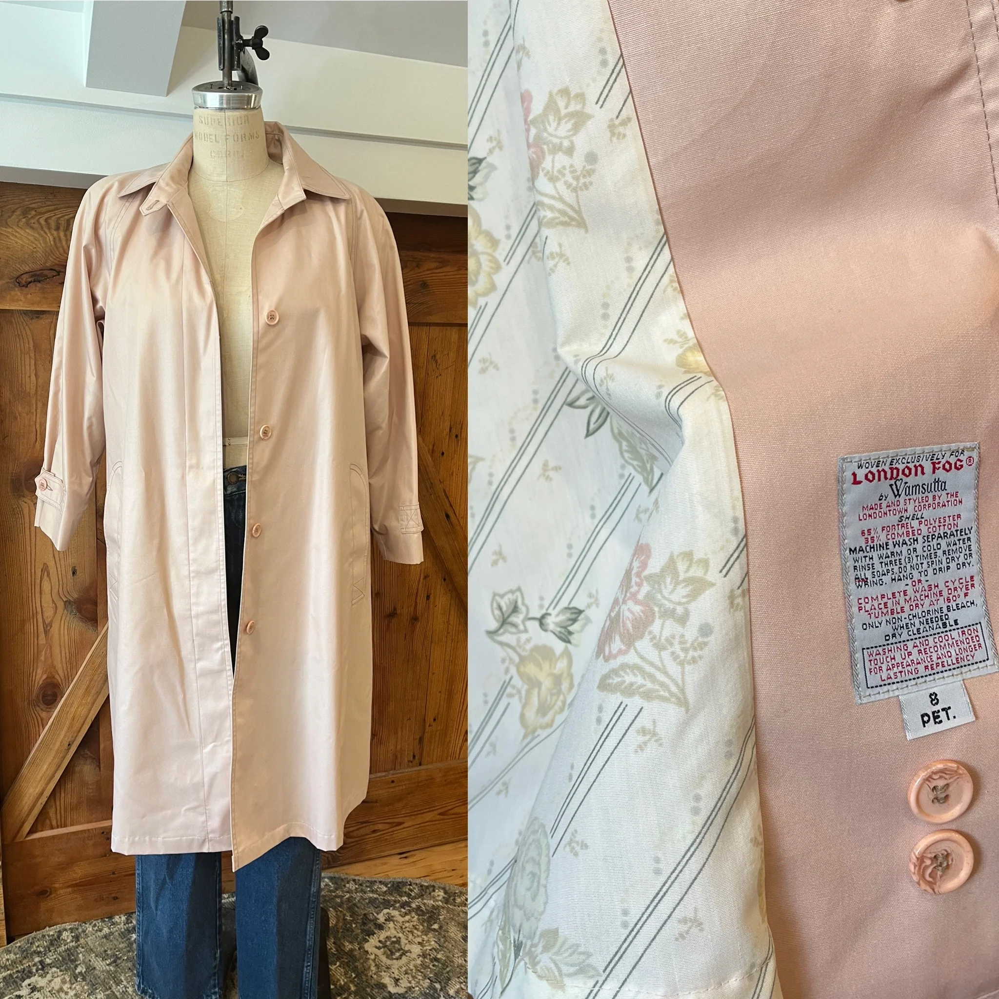 70s Pale Pink Belted Mod Trench Jacket Coat By London Fog - Image 3