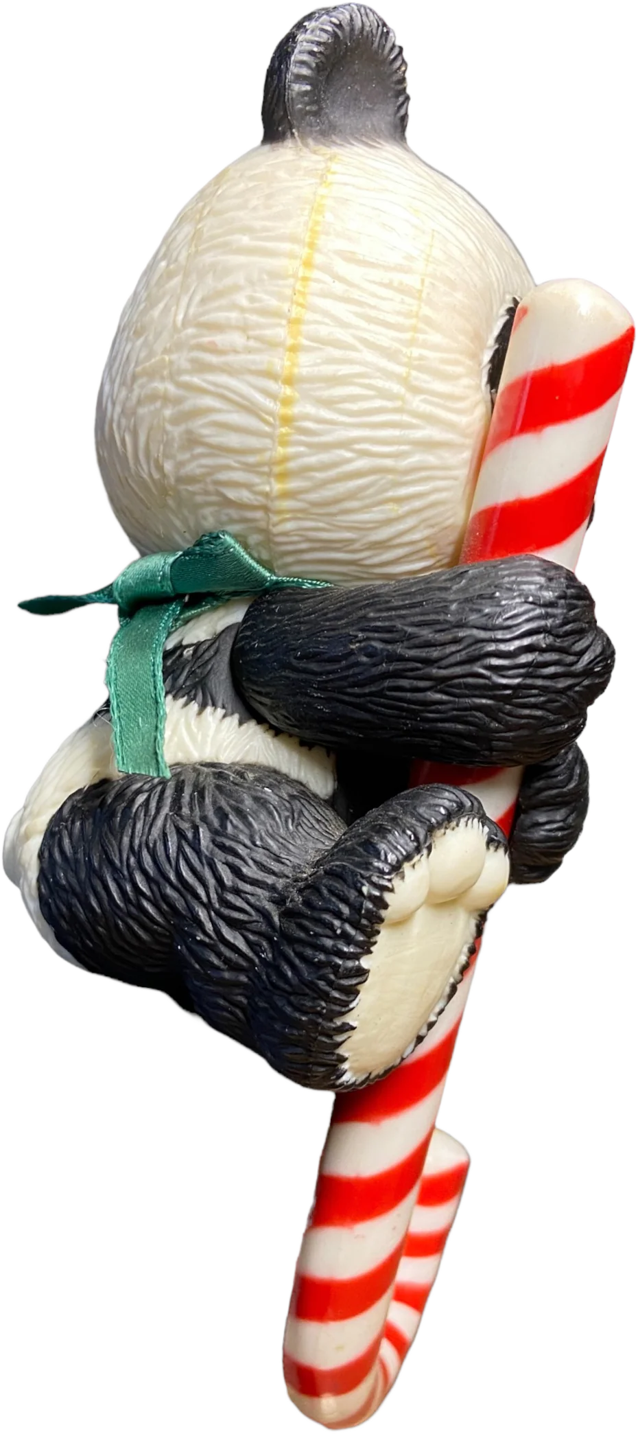 70s Panda Bear Shelf Sitter With Candy Cane Ornament - Image 2