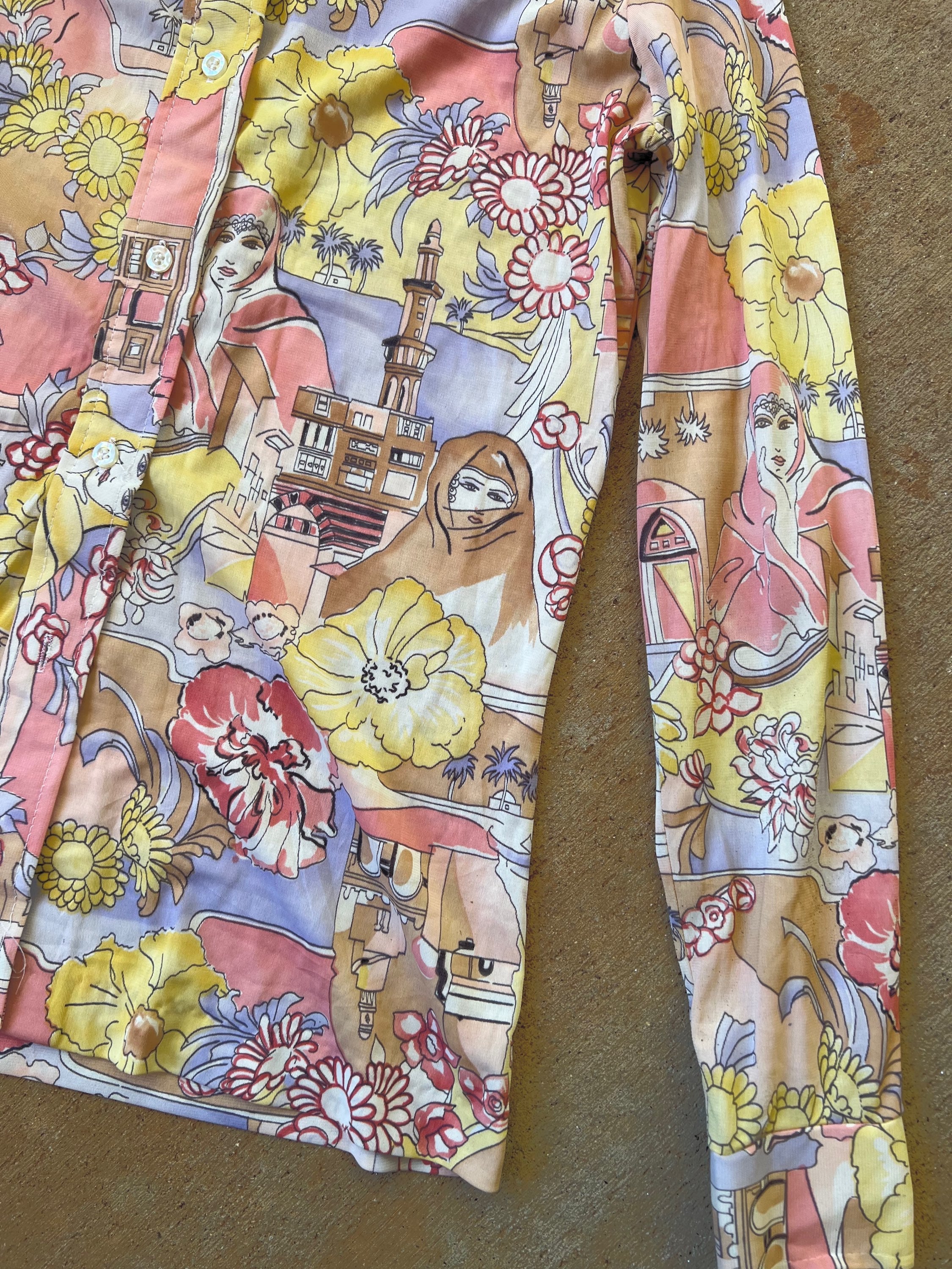 70s Pastel Color Way Printed Blouse - Image 6