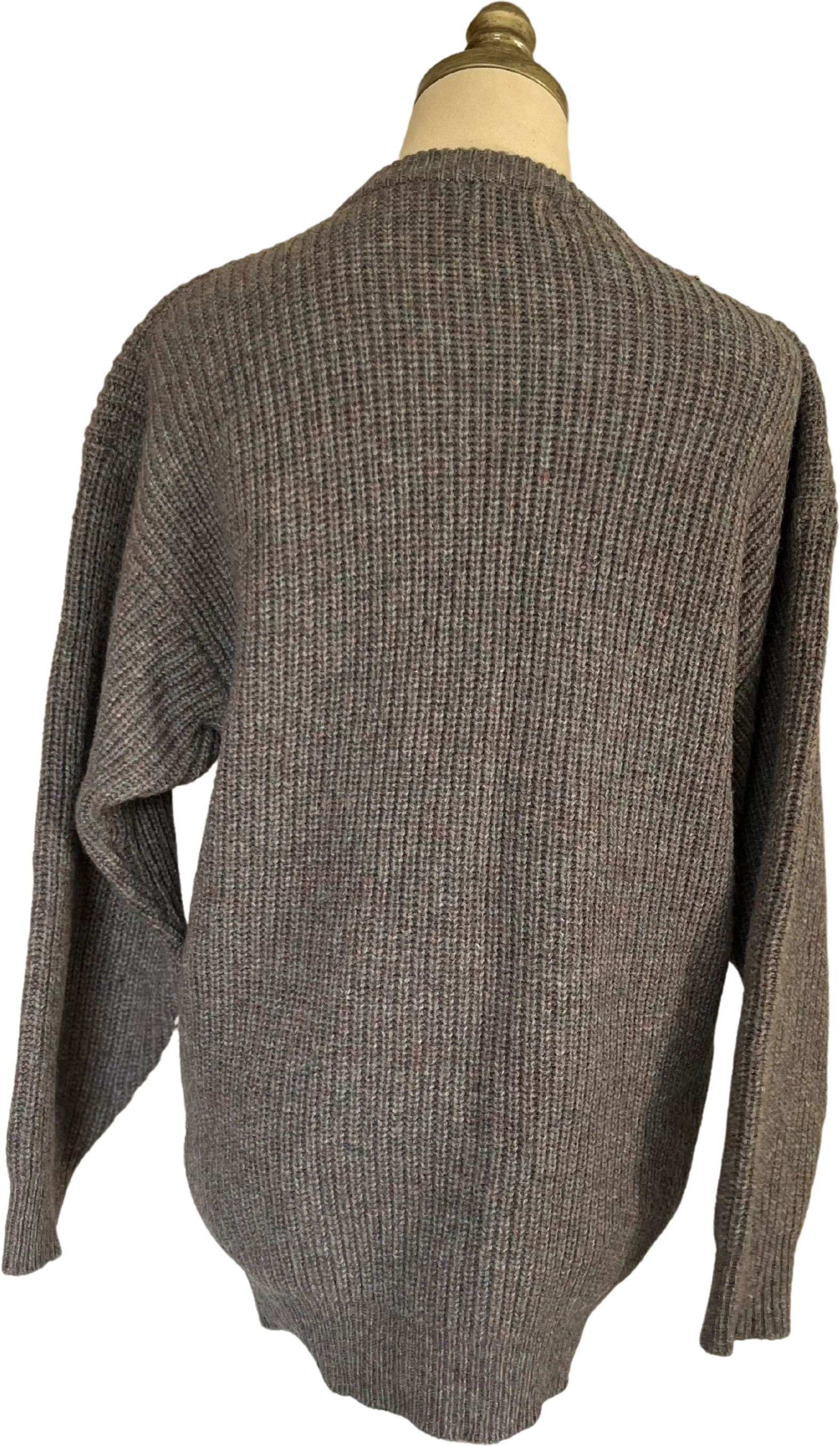 70s Pastel Dusty Gray Chunky Knit Grandma Sweater By James Boyd London - Image 3