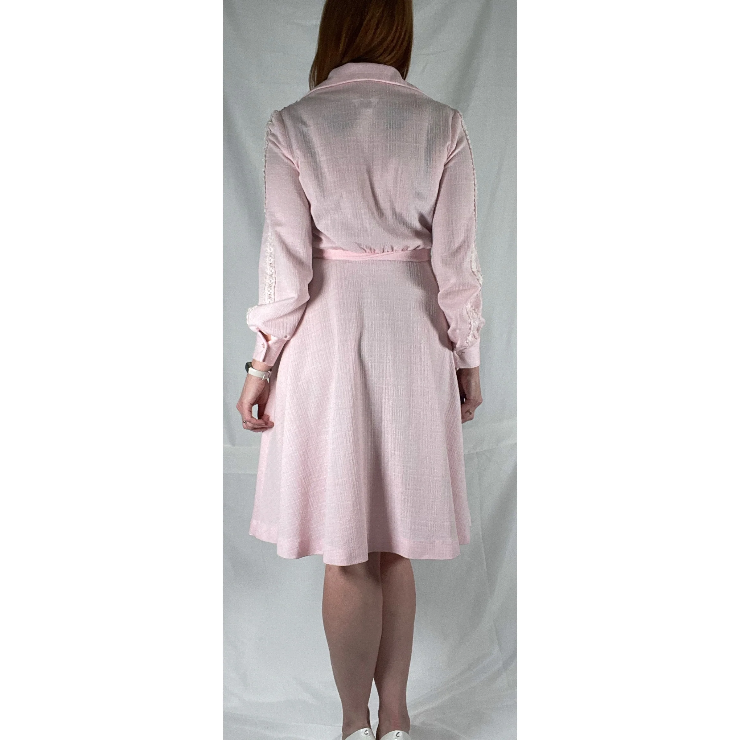 70s Pastel Pink Long Sleeve Midi Shirt Dress - Image 5