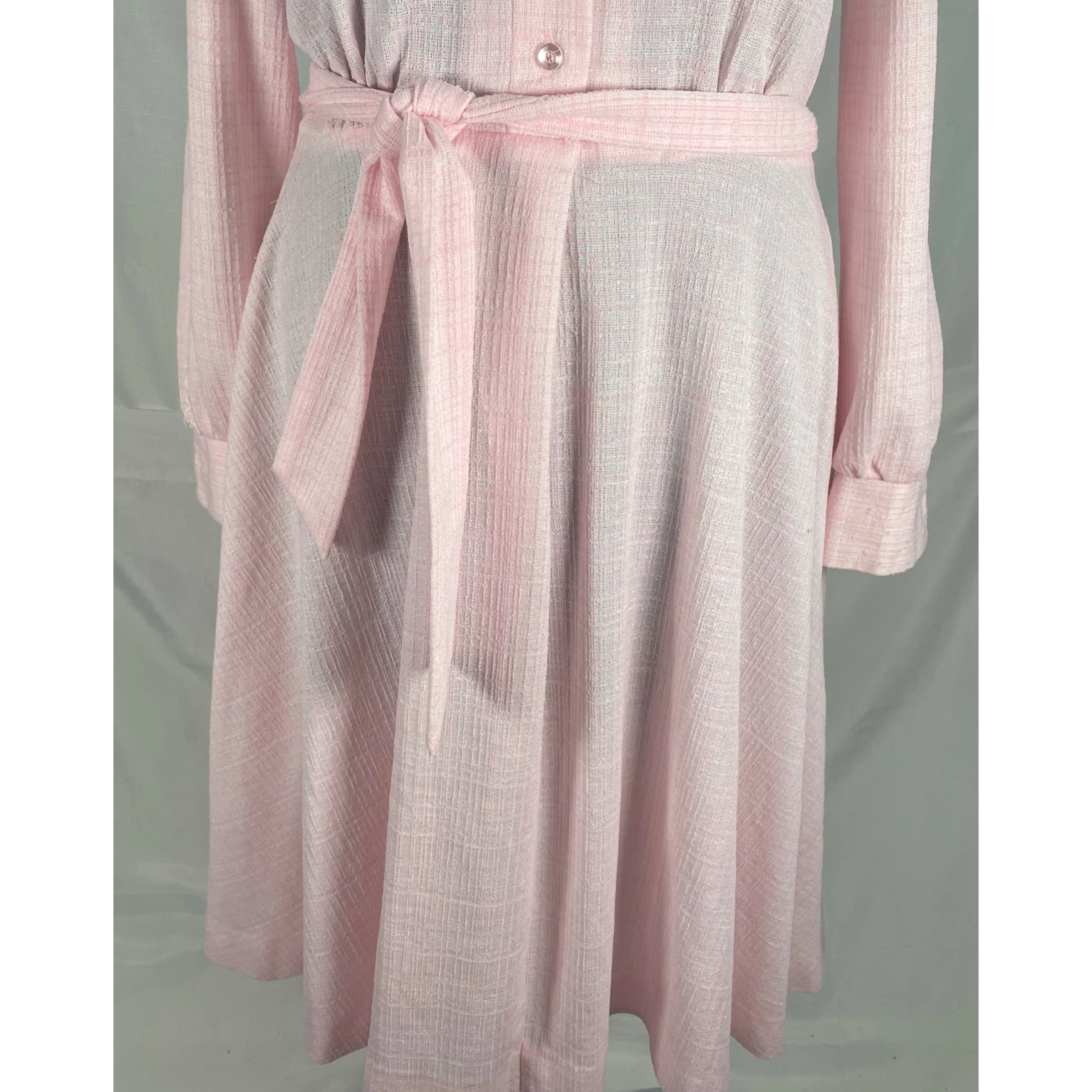 70s Pastel Pink Long Sleeve Midi Shirt Dress - Image 8