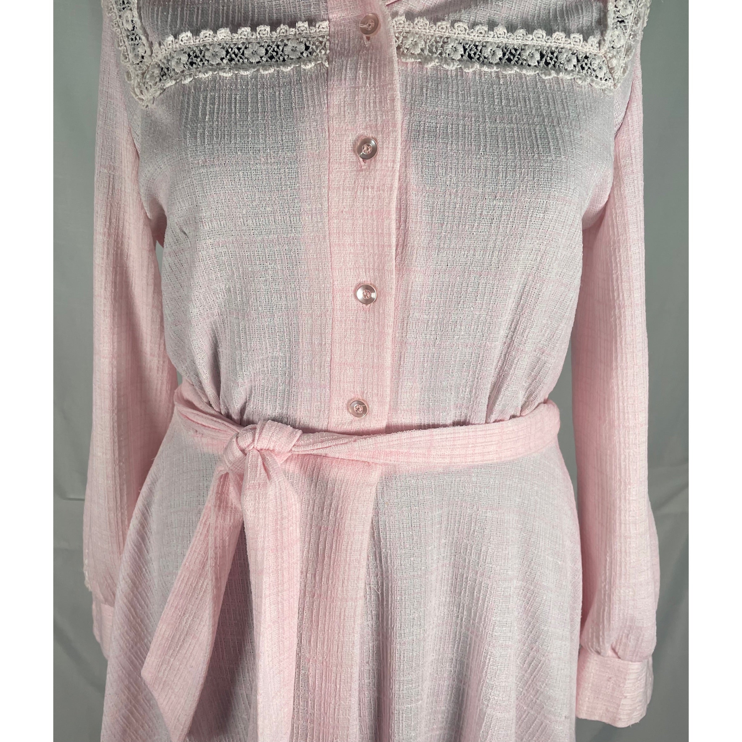 70s Pastel Pink Long Sleeve Midi Shirt Dress - Image 9