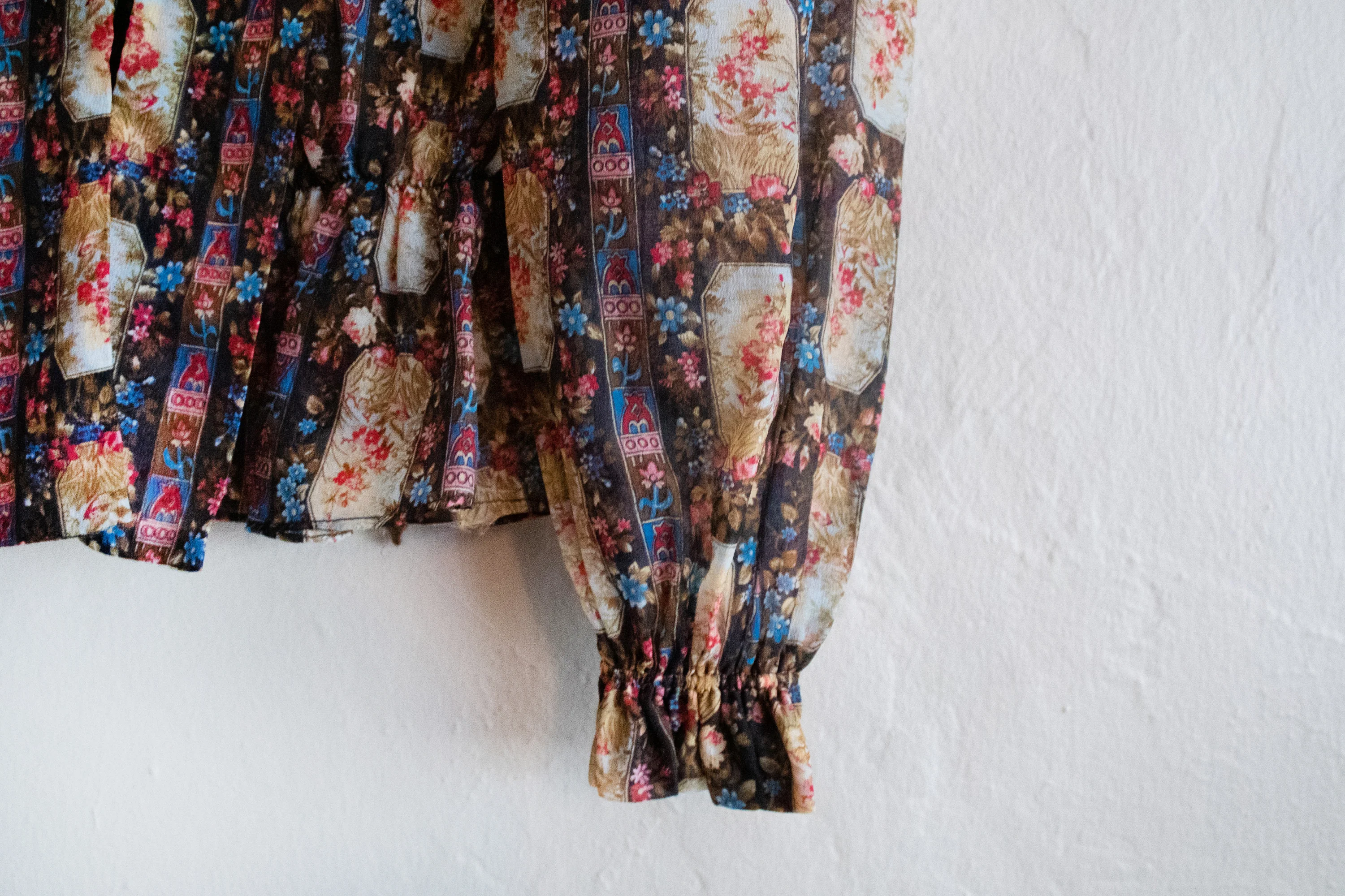 70s Patterned Semi Sheer Blouse With Tie Small By L.a. by Arpejo - Image 7