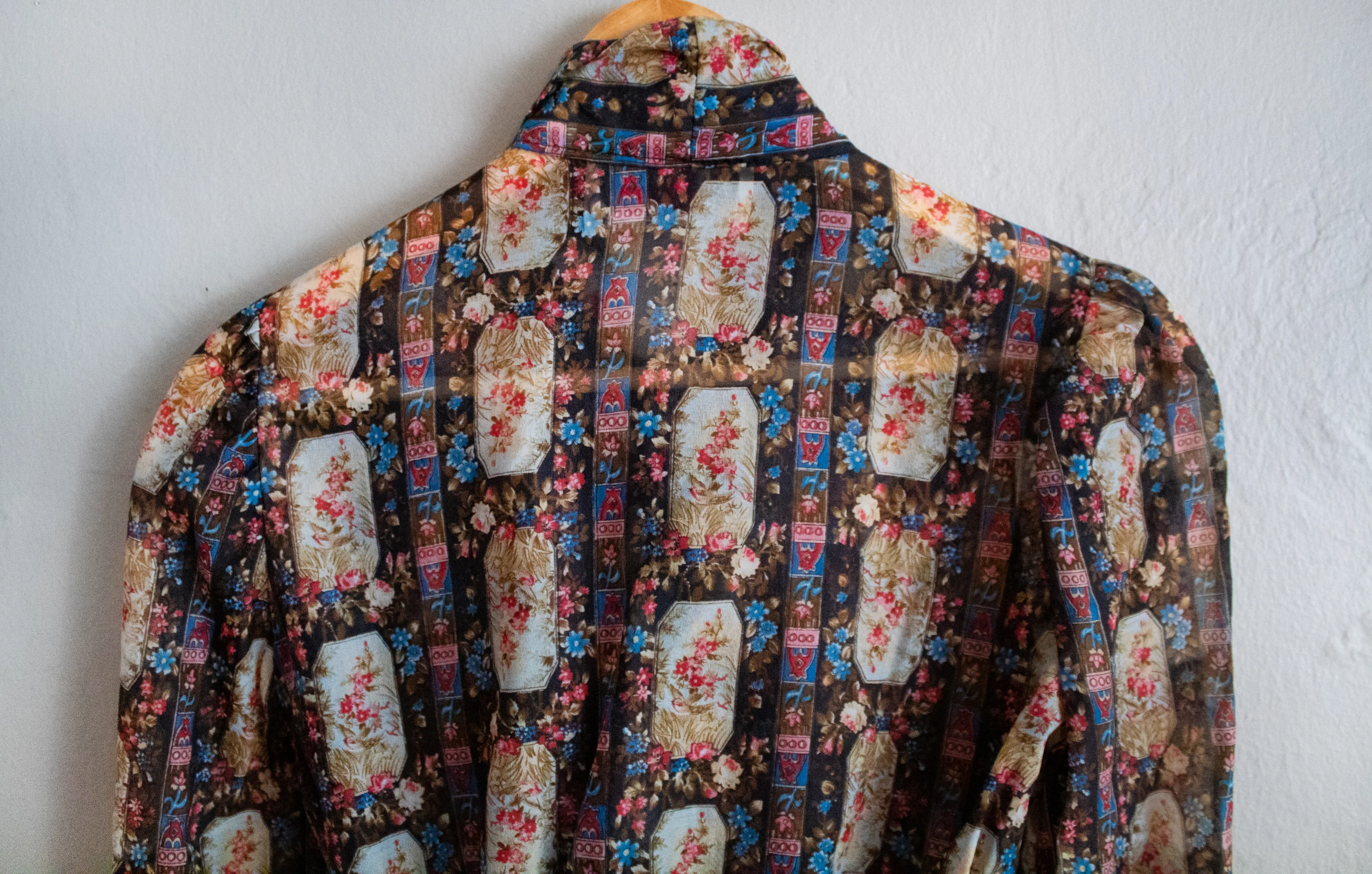 70s Patterned Semi Sheer Blouse With Tie Small By L.a. by Arpejo - Image 9