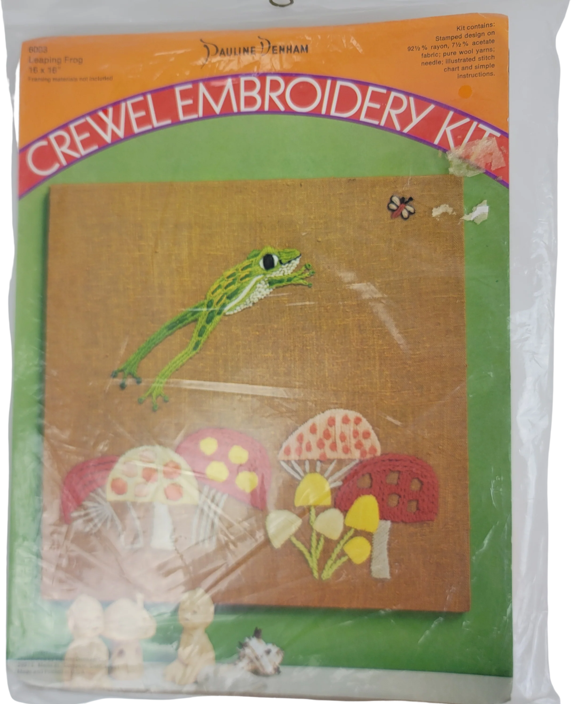 70s Pauline Denham Crewel Embroidery Kit Leaping Frog By Pauline Denham - Image 3