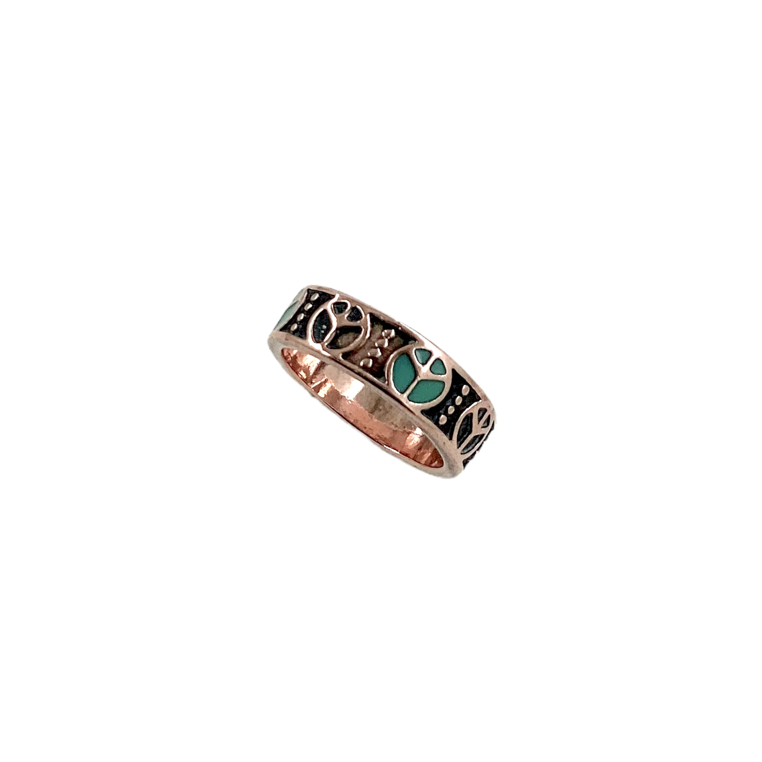 70s Peace Symbol Unisex Copper Band Ring - Image 3