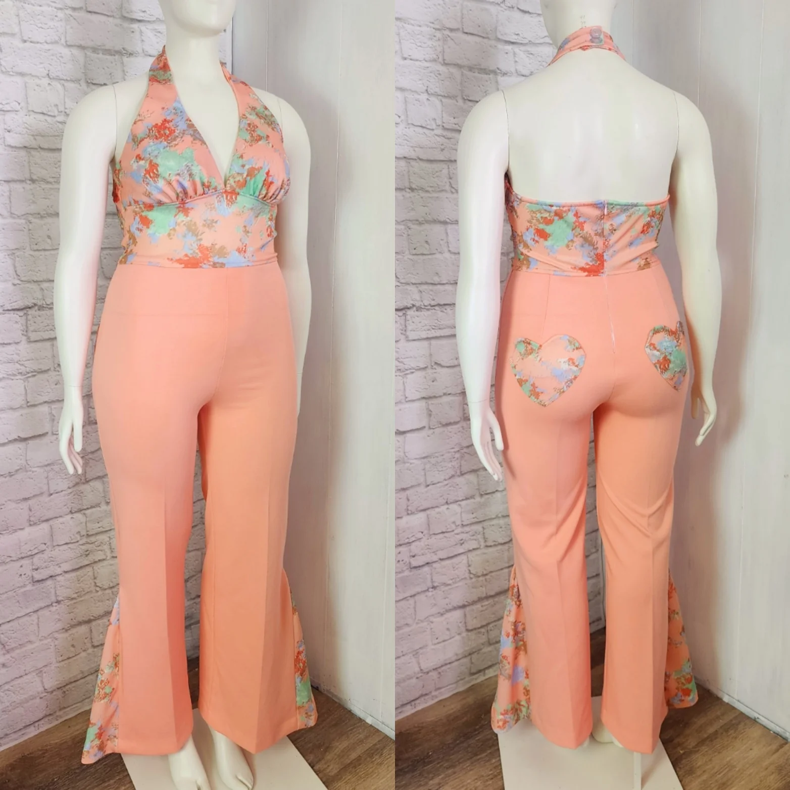 70s Peach Halter Bellbottom Jumpsuit Peach By Psychedelic Pinup - Image 3