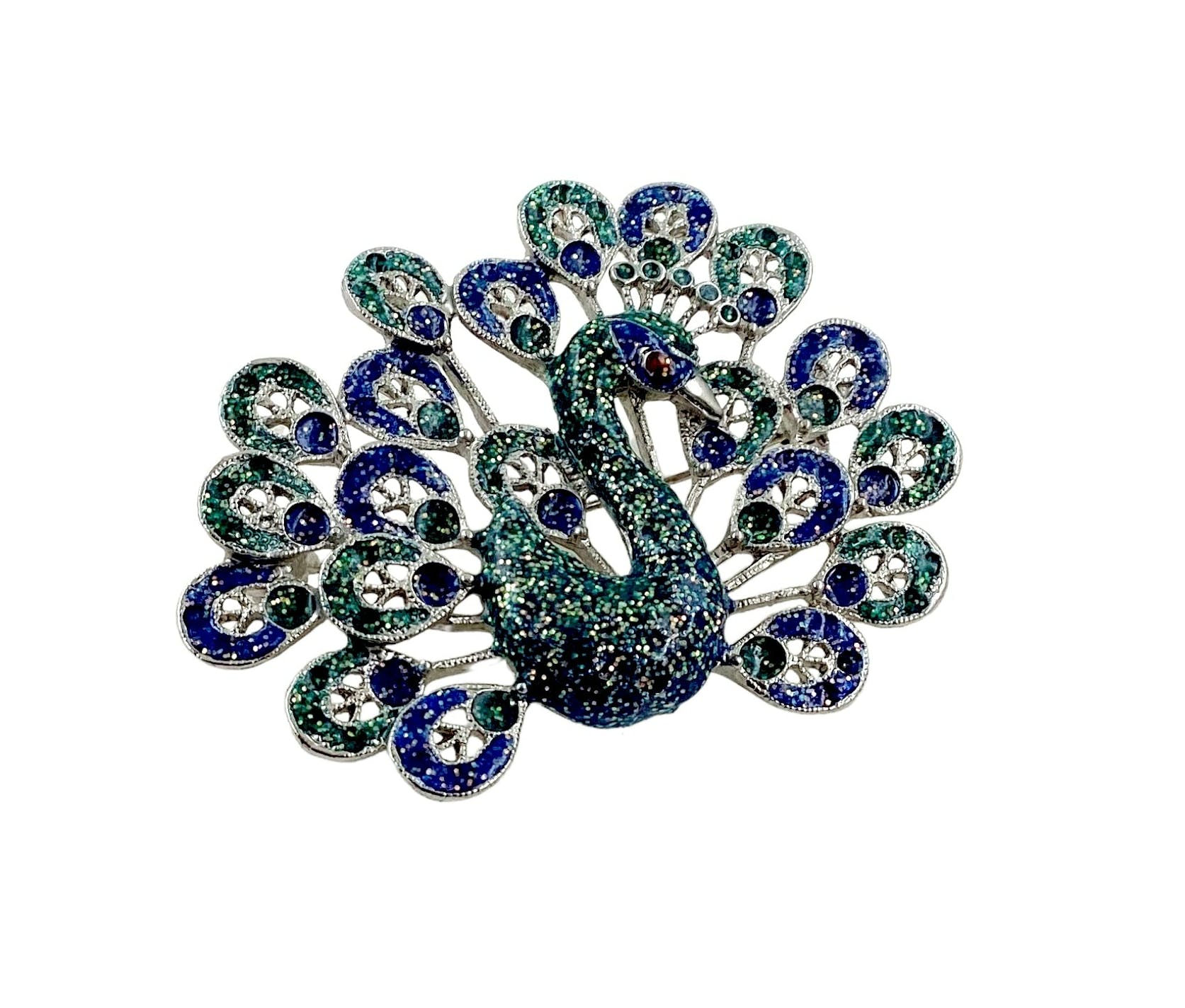 70s Peacock Enamel Filigree 3d Brooch Pin