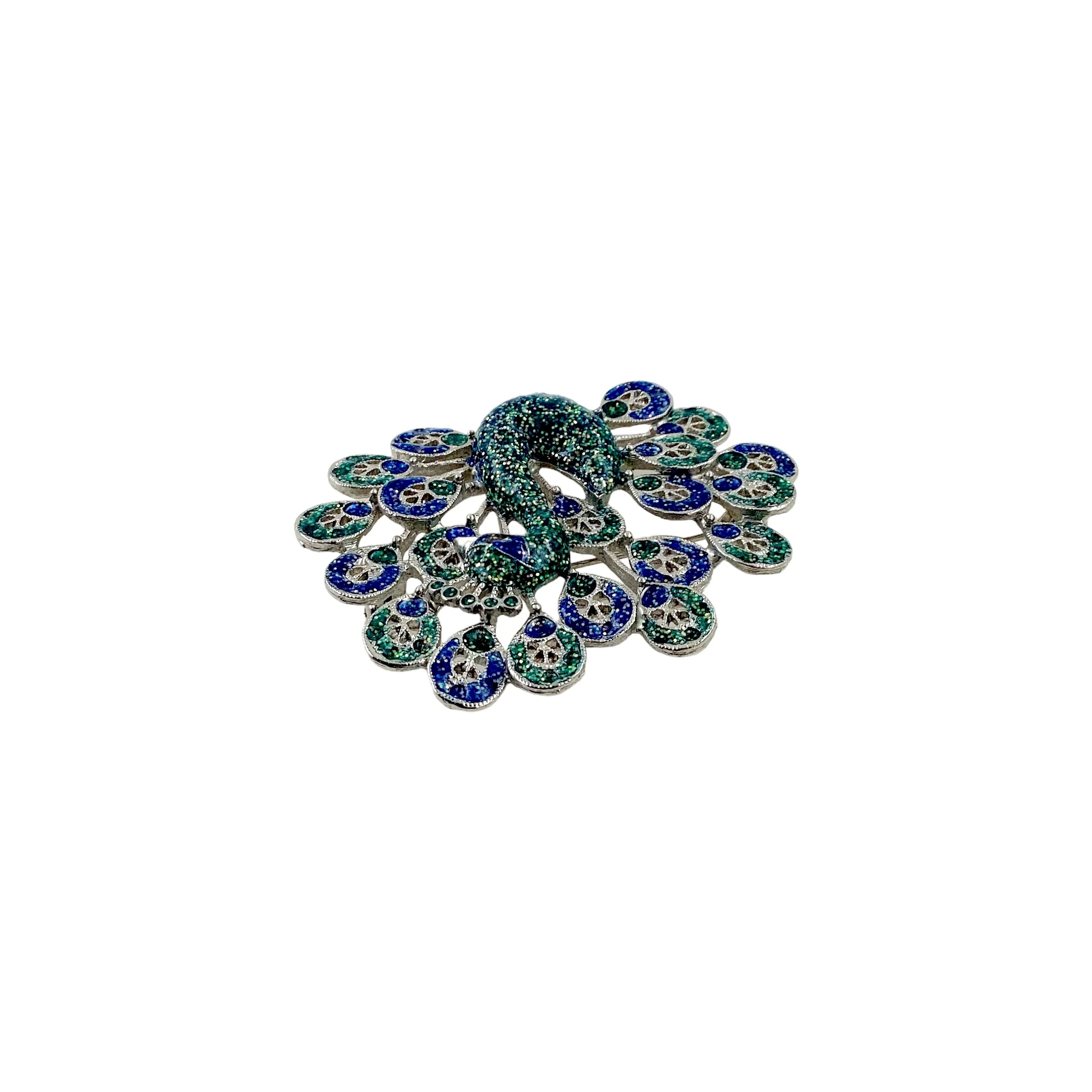 70s Peacock Enamel Filigree 3d Brooch Pin - Image 10