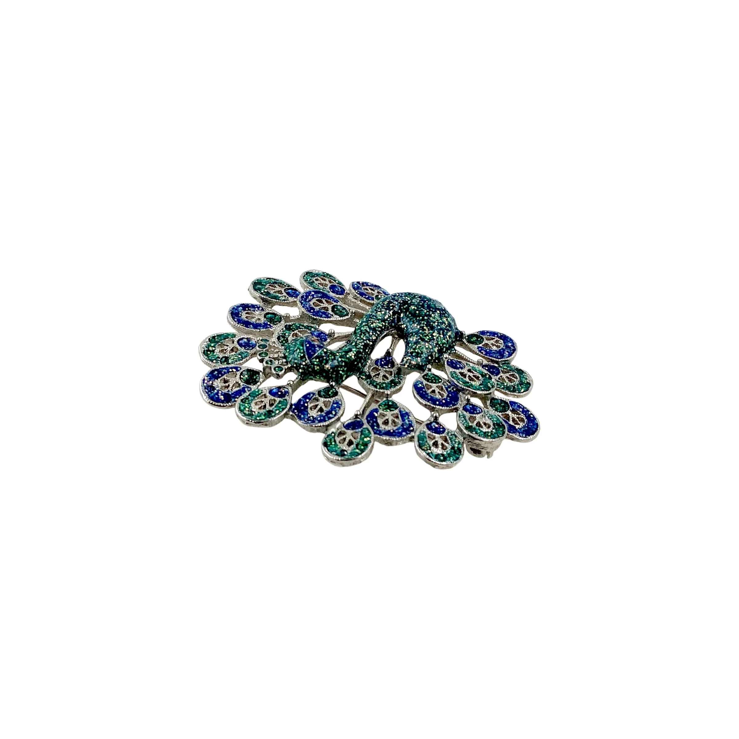 70s Peacock Enamel Filigree 3d Brooch Pin - Image 11