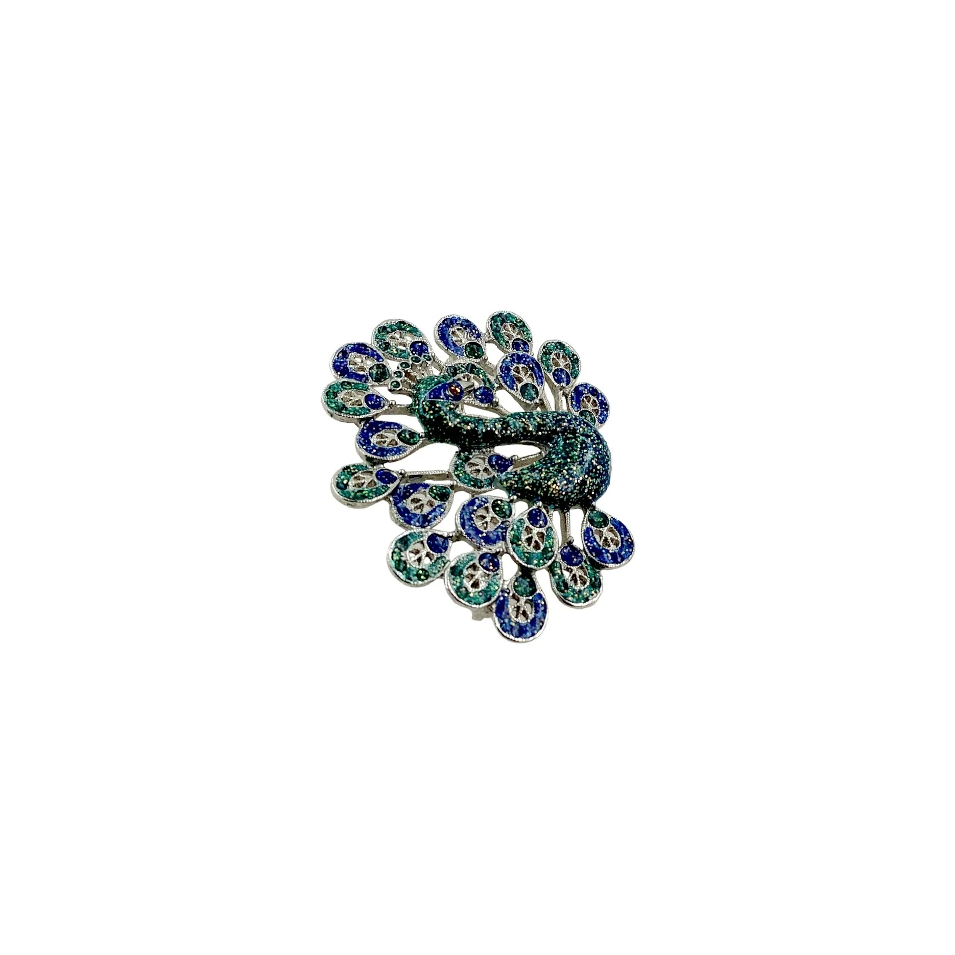 70s Peacock Enamel Filigree 3d Brooch Pin - Image 12