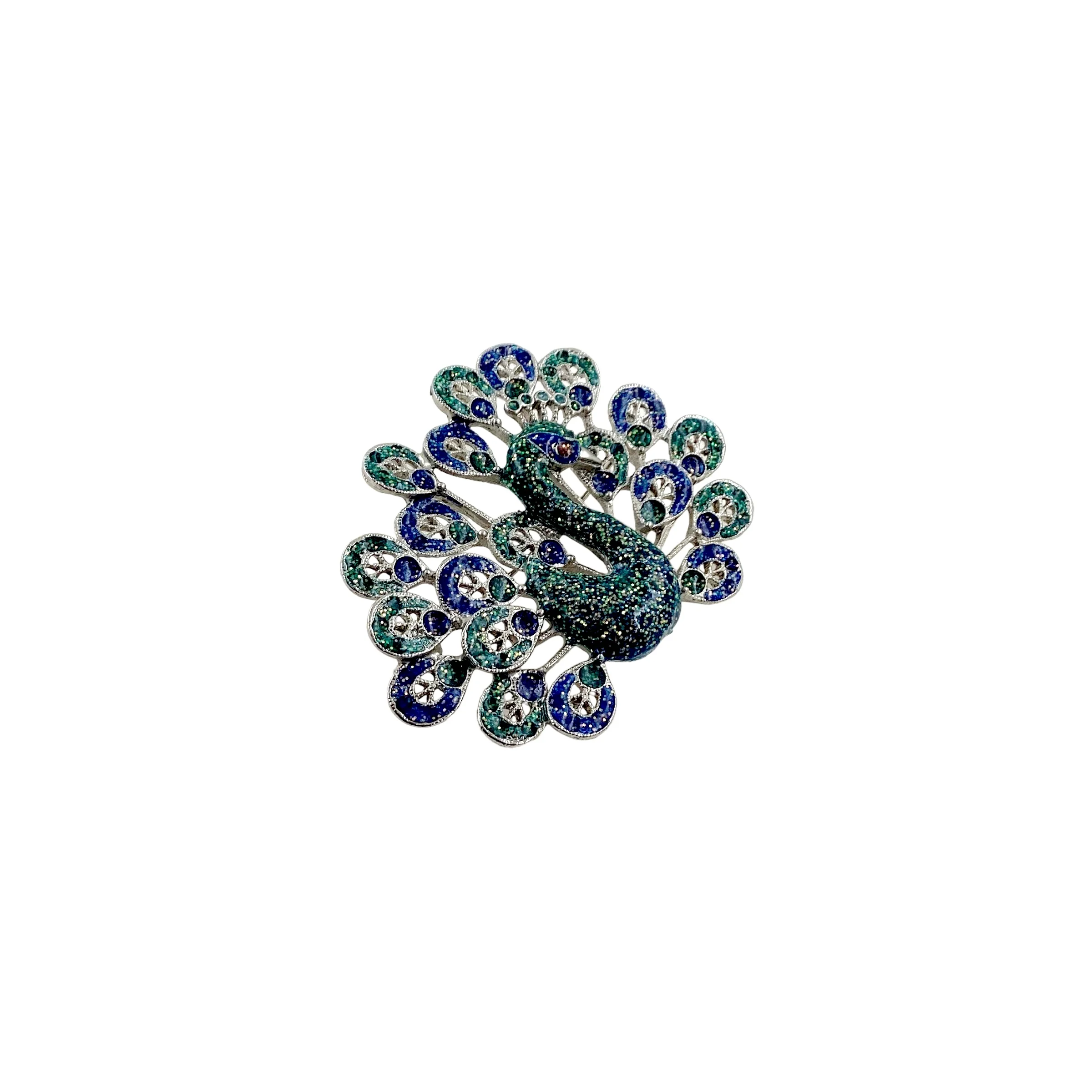70s Peacock Enamel Filigree 3d Brooch Pin - Image 13