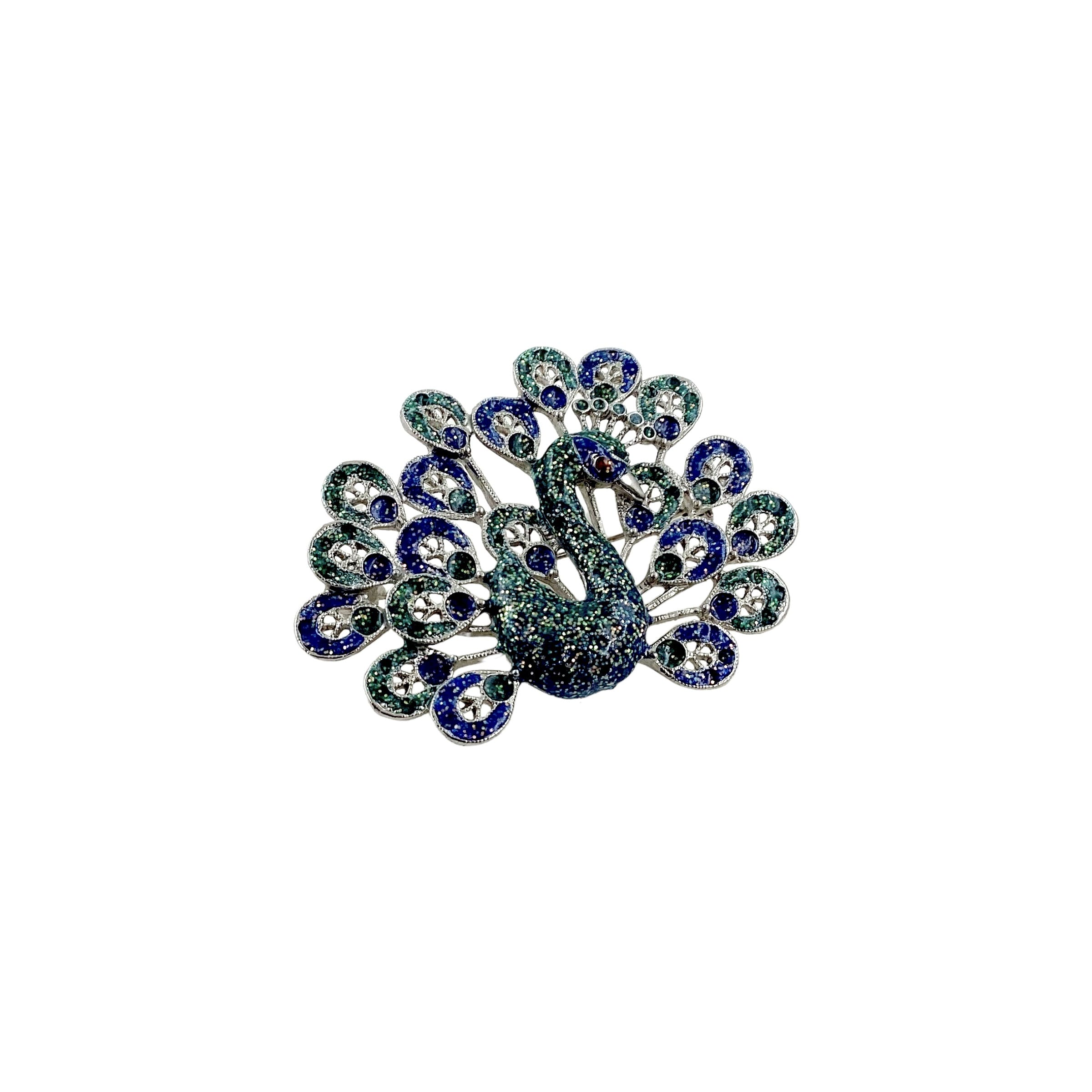 70s Peacock Enamel Filigree 3d Brooch Pin - Image 16