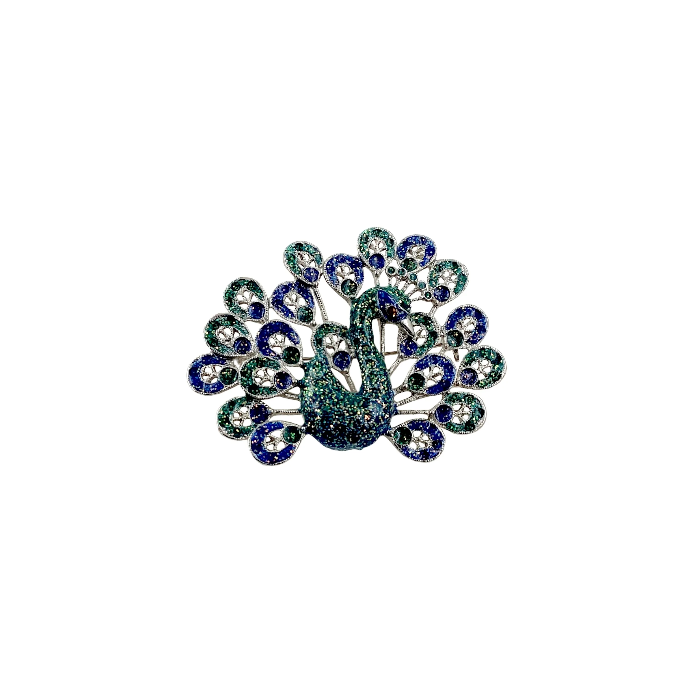 70s Peacock Enamel Filigree 3d Brooch Pin - Image 3