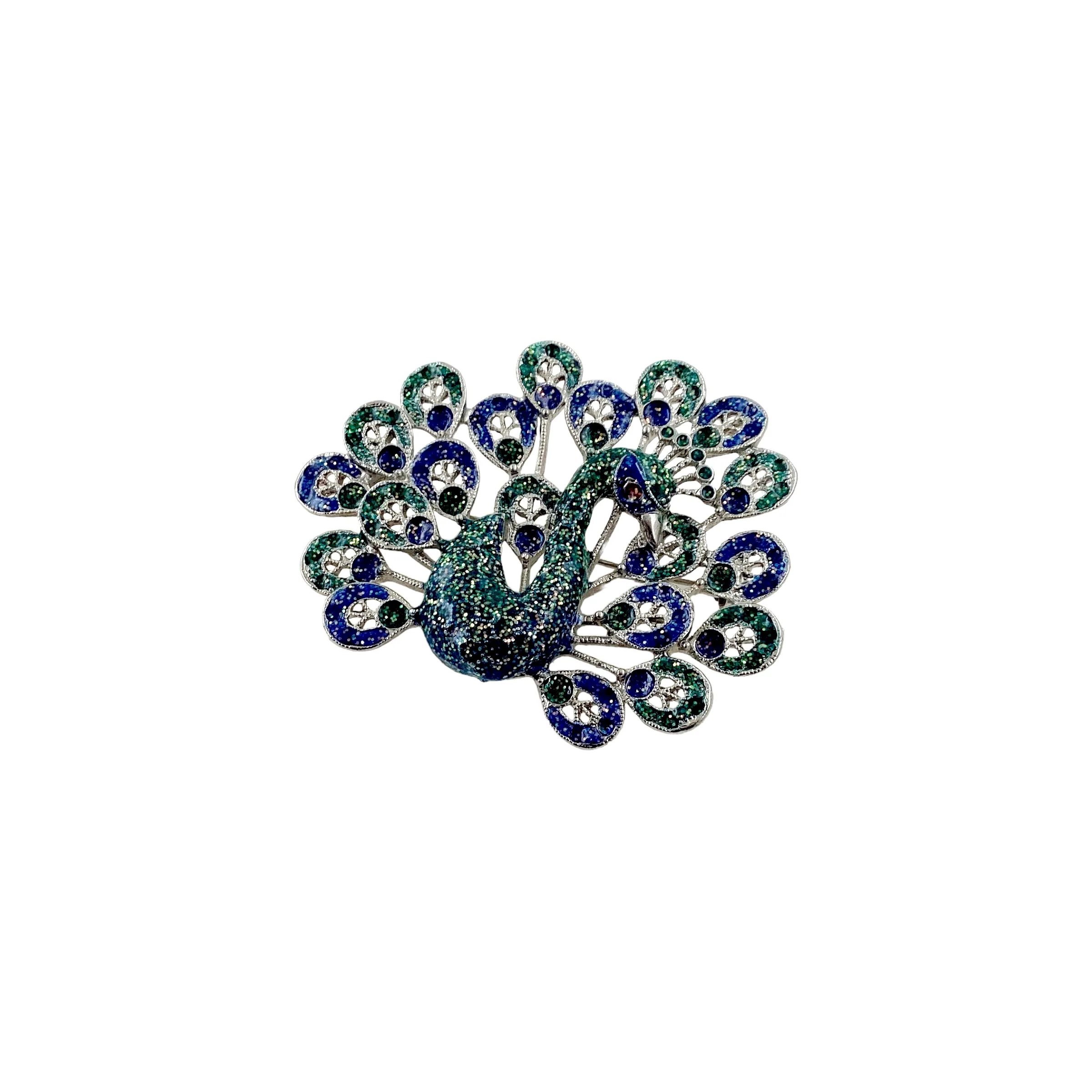 70s Peacock Enamel Filigree 3d Brooch Pin - Image 4