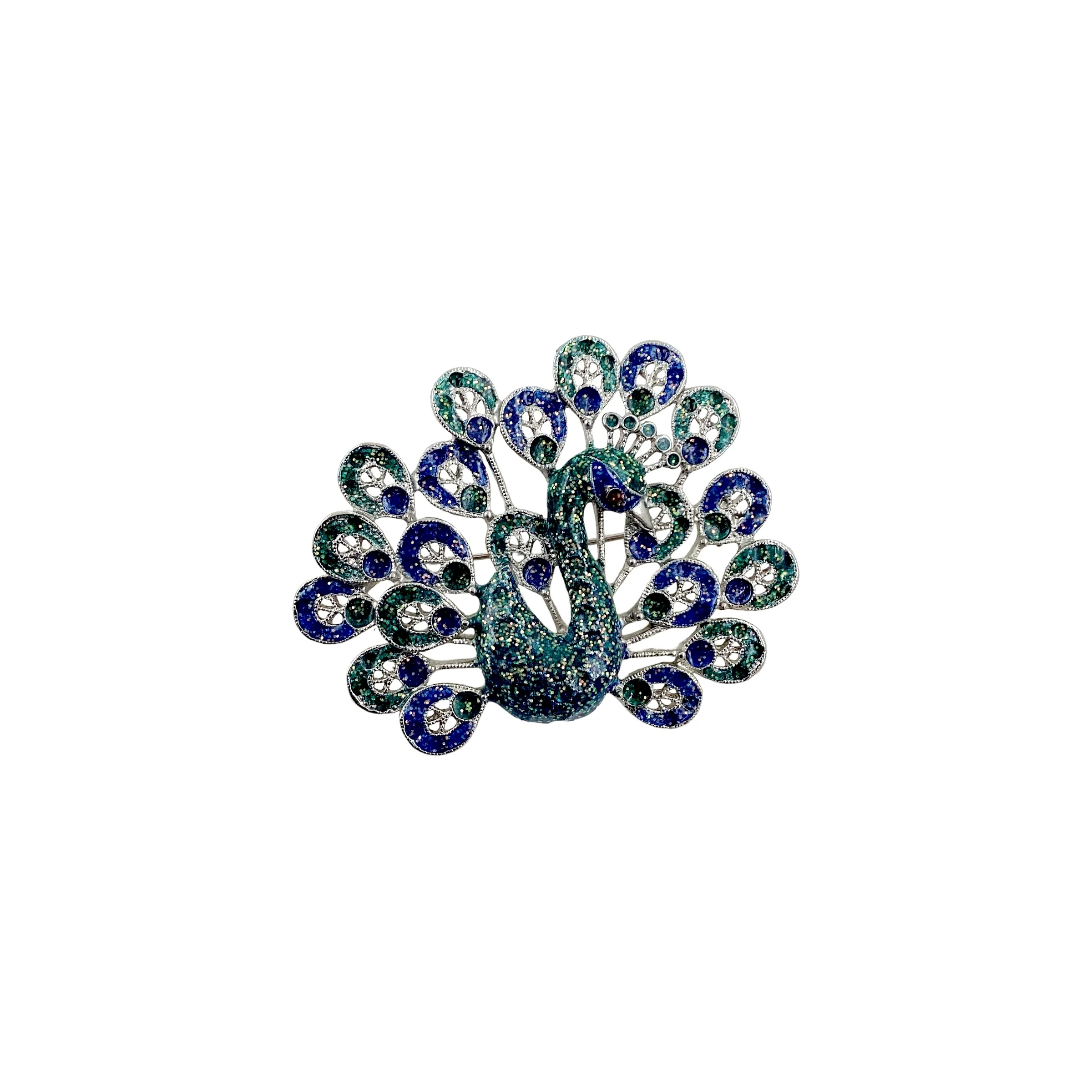 70s Peacock Enamel Filigree 3d Brooch Pin - Image 5