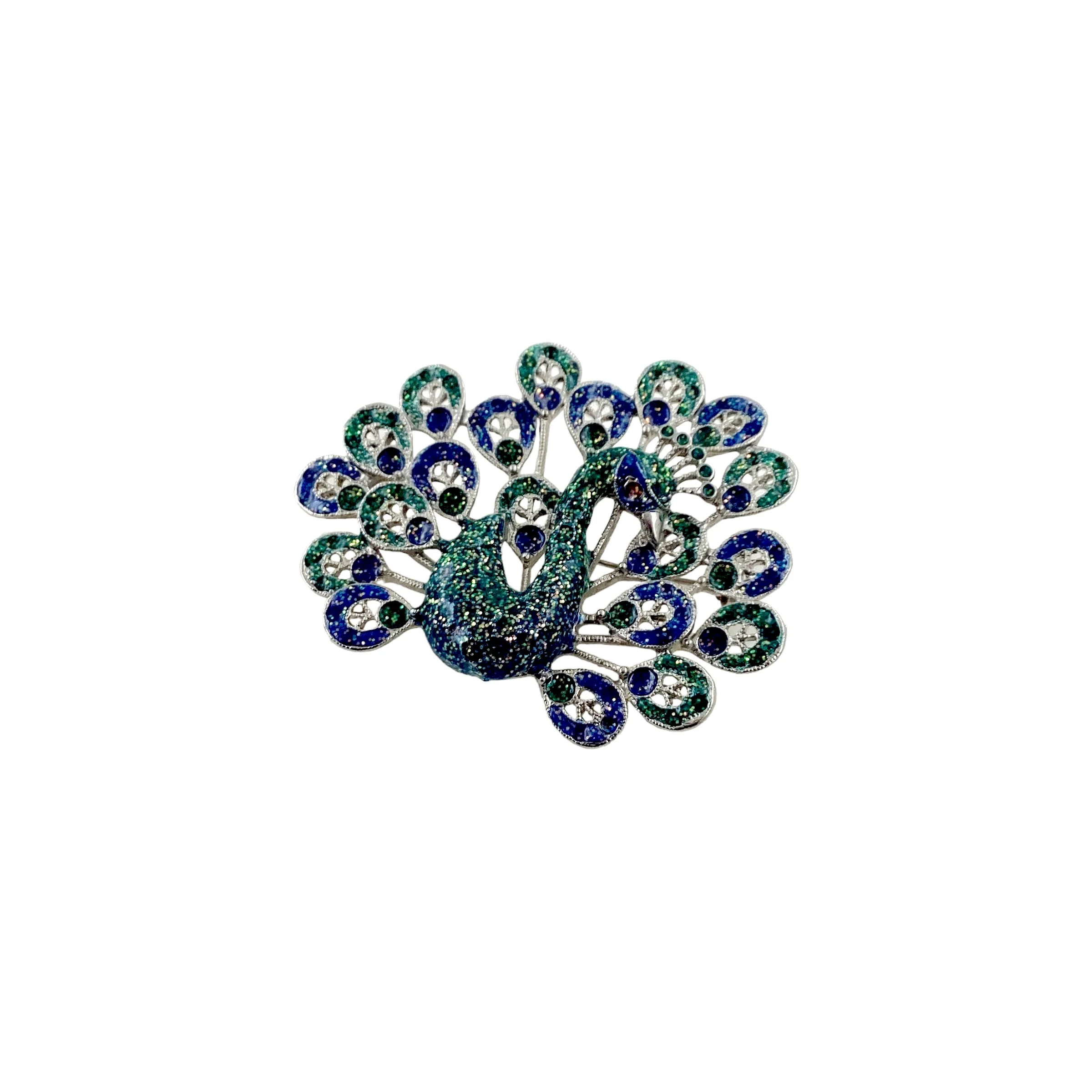 70s Peacock Enamel Filigree 3d Brooch Pin - Image 6