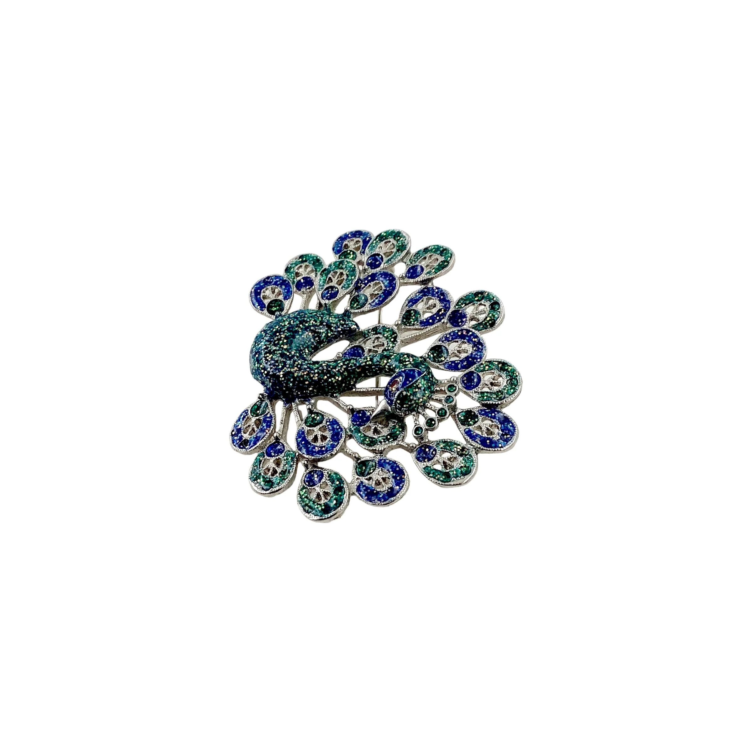 70s Peacock Enamel Filigree 3d Brooch Pin - Image 7