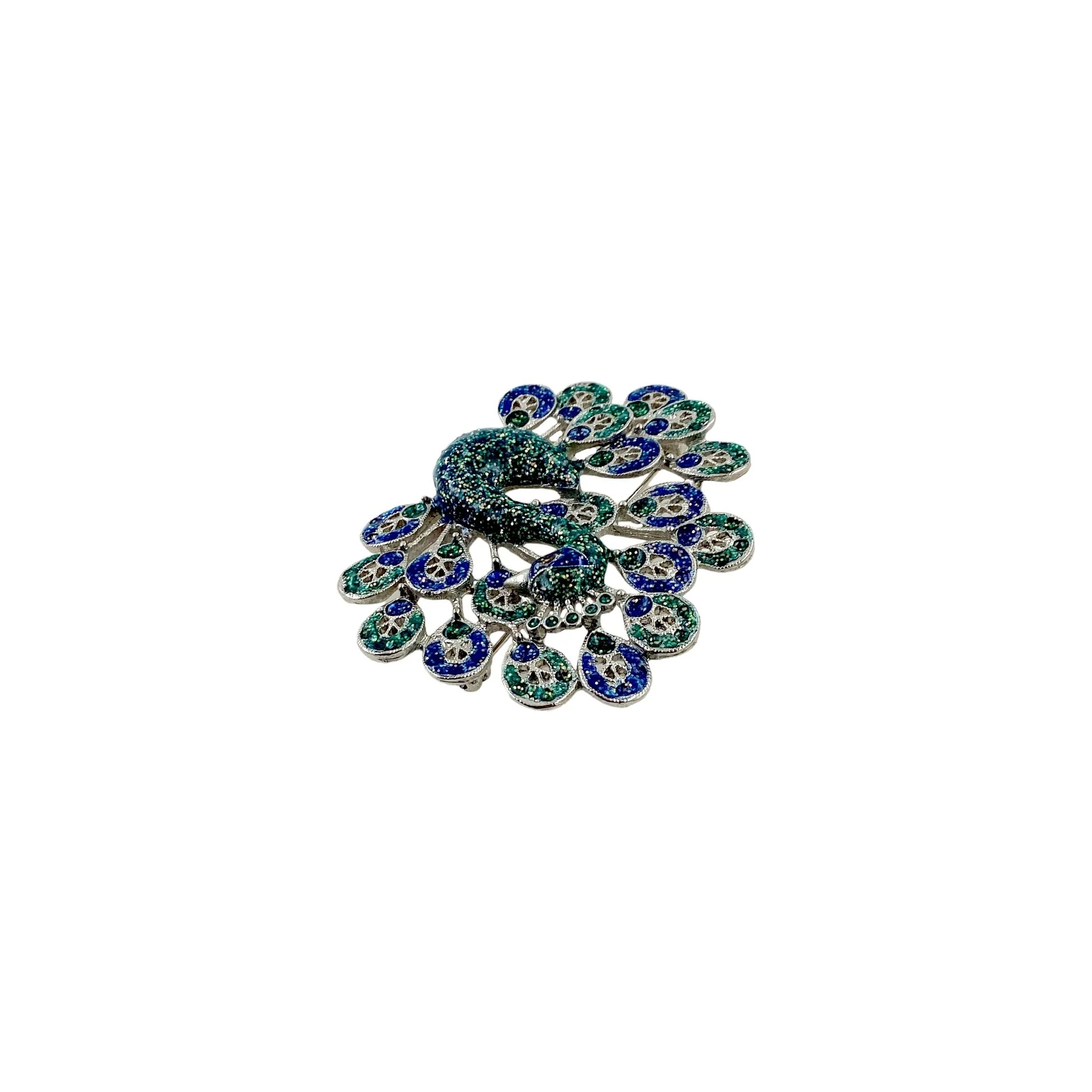 70s Peacock Enamel Filigree 3d Brooch Pin - Image 8
