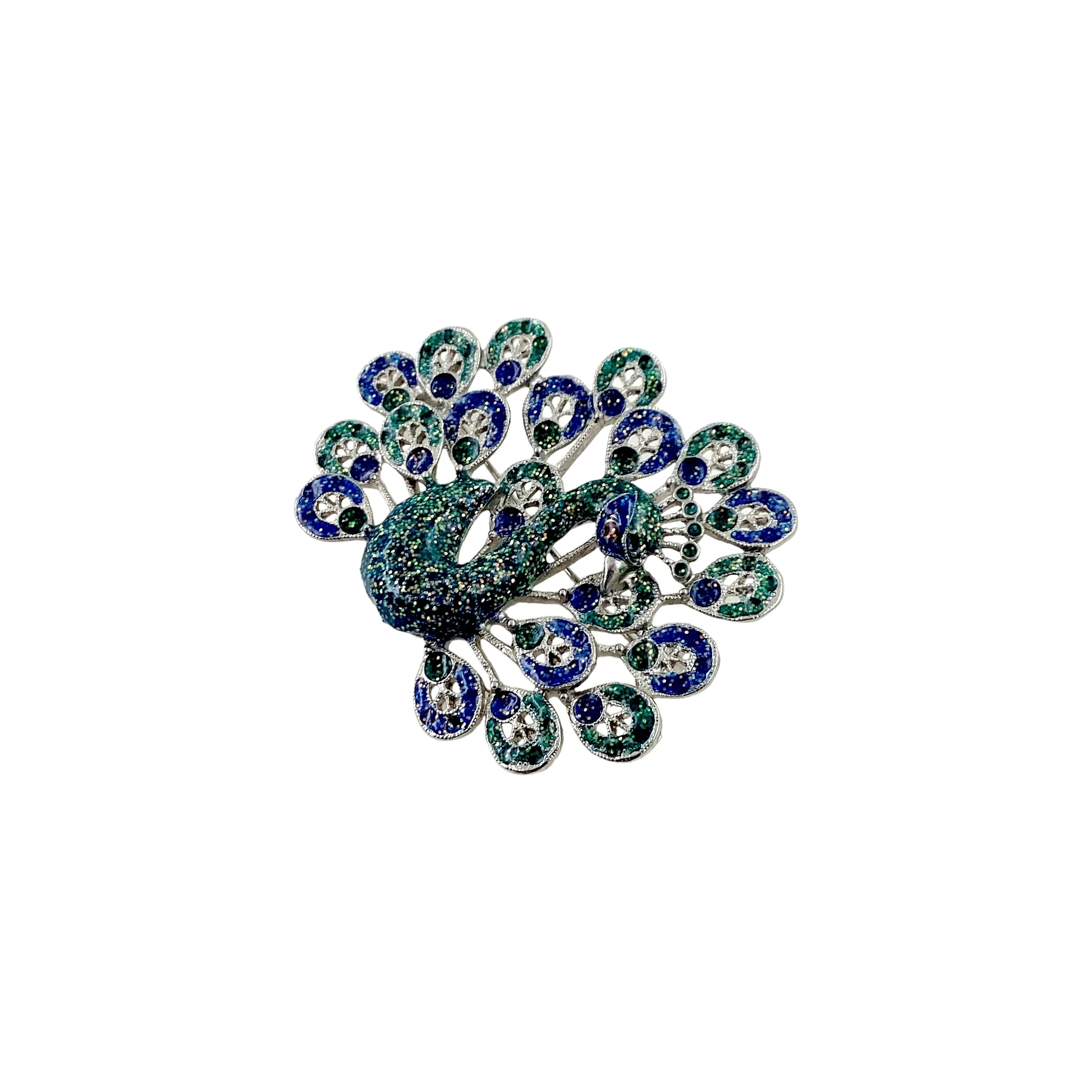 70s Peacock Enamel Filigree 3d Brooch Pin - Image 9