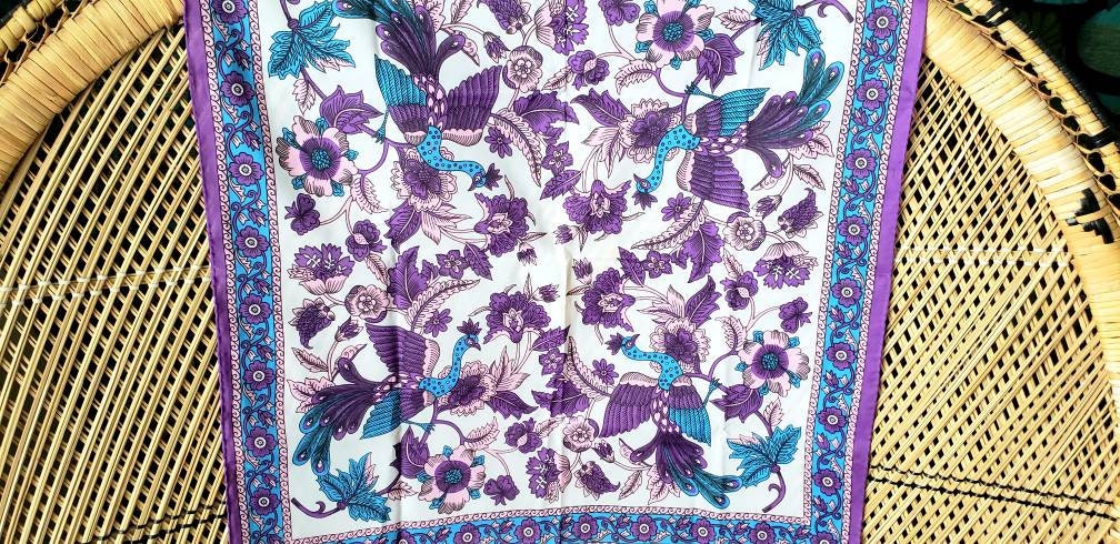 70s Peacock Scarves by Nasharr Frères Set of 2 One Purple Peacock Scarf and One Navy Peacock Scarf by Nasharr Frères Ltd - Image 5