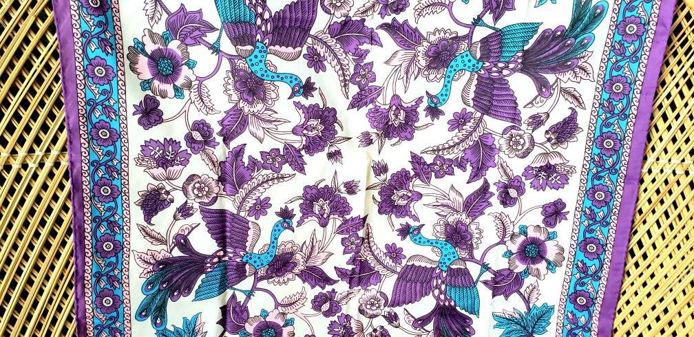 70s Peacock Scarves by Nasharr Frères Set of 2 One Purple Peacock Scarf and One Navy Peacock Scarf by Nasharr Frères Ltd - Image 6