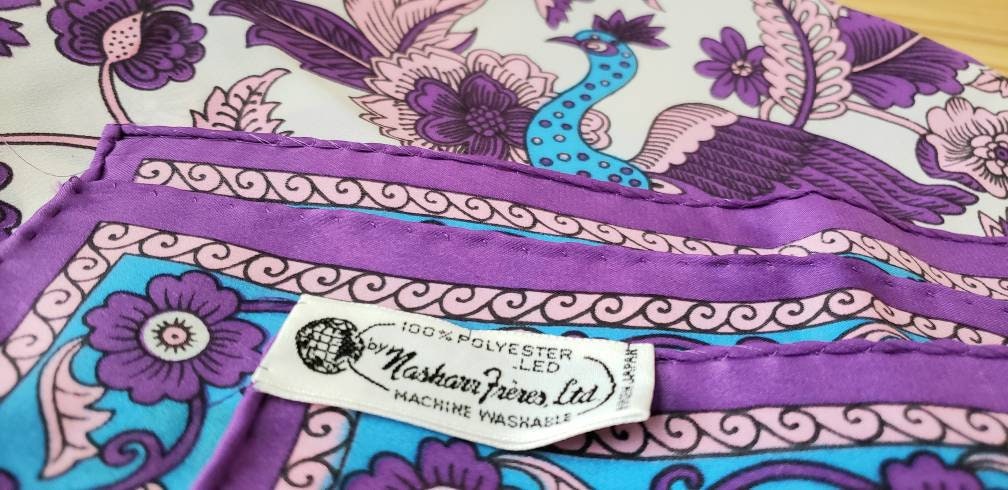 70s Peacock Scarves by Nasharr Frères Set of 2 One Purple Peacock Scarf and One Navy Peacock Scarf by Nasharr Frères Ltd - Image 7