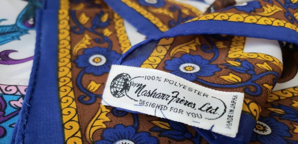 70s Peacock Scarves by Nasharr Frères Set of 2 One Purple Peacock Scarf and One Navy Peacock Scarf by Nasharr Frères Ltd - Image 9
