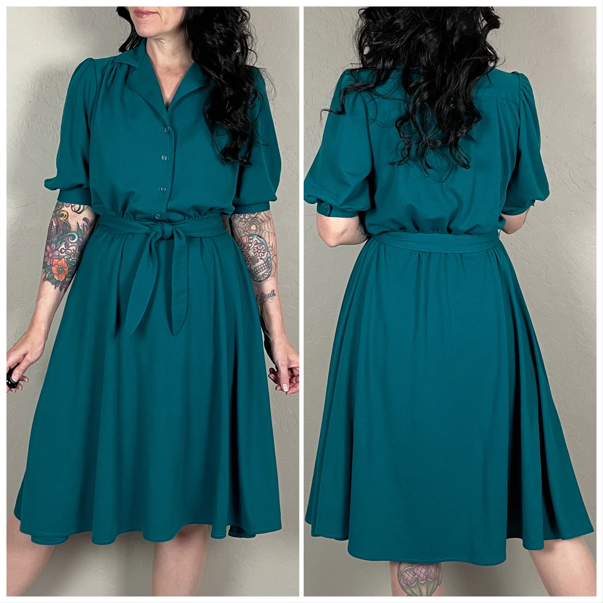 70s Peacock Short Sleeve Jersey Knit Shirtwaist Dress By California Looks - Image 5