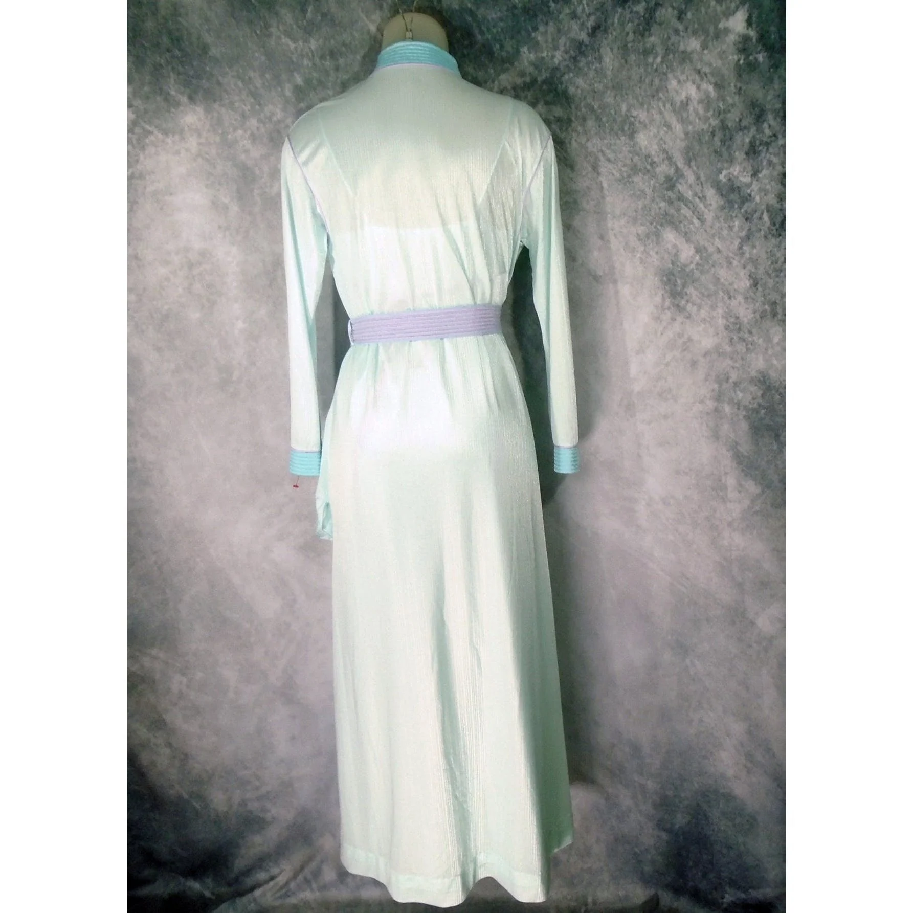 70s Peignoir Set Long Robe Nightgown Aqua And Lavender By Barad - Image 2